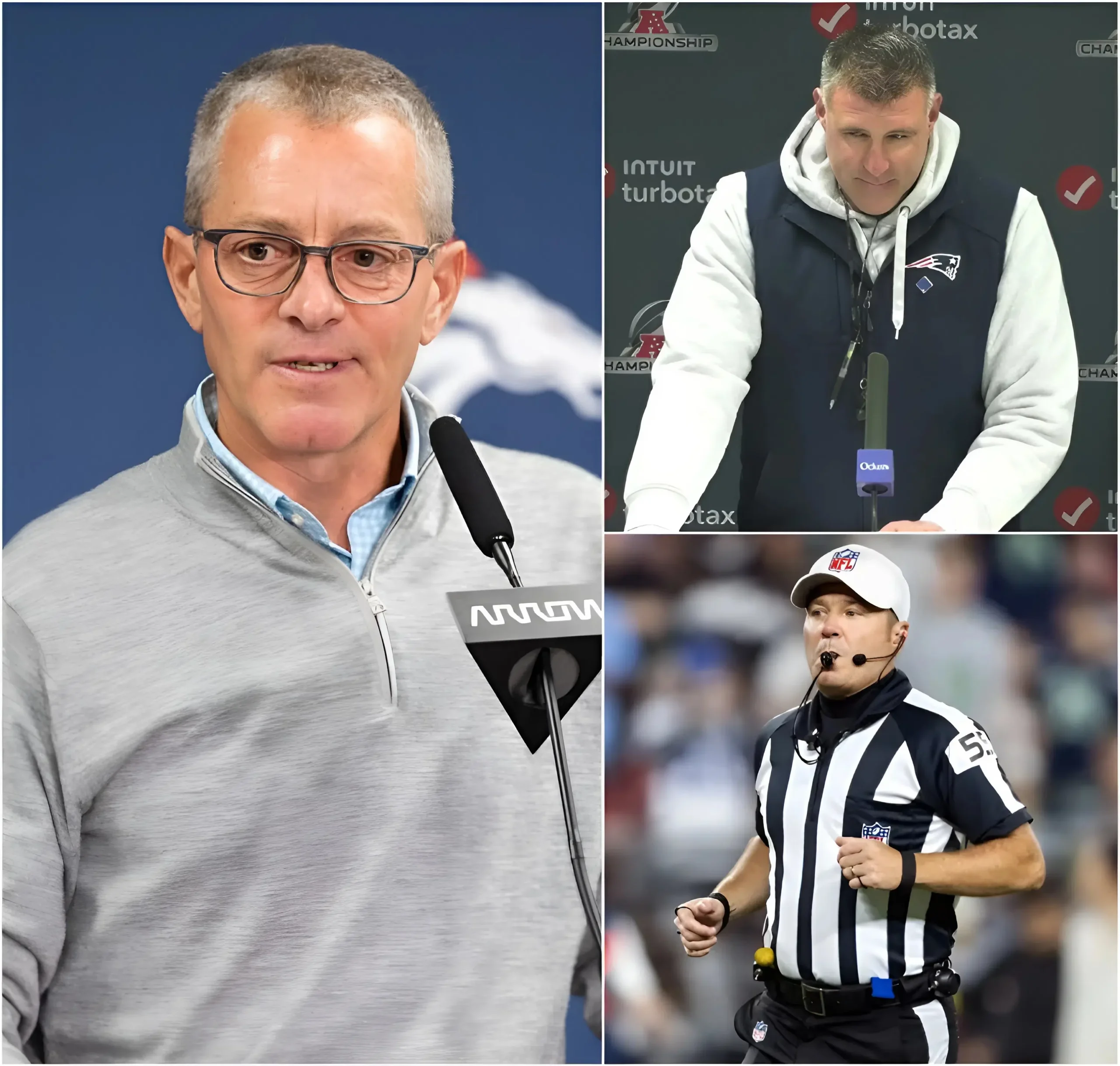Cover Image for BREAKING NEWS: Denver Broncos owner Greg Penner has accused the New England Patriots of making contact with referee Alex Kemp before the AFC Championship game. He claims that the Patriotsâ management attempted to influence the game in their favor. However, Patriots head coach Mike Vrabel immediately denied these allegations, asserting that his team always adheres to the rules and that there was no external interference. The game ended with a 10â7 victory for the Patriots over the Broncos, but this controversy is sure to keep the public buzzing.