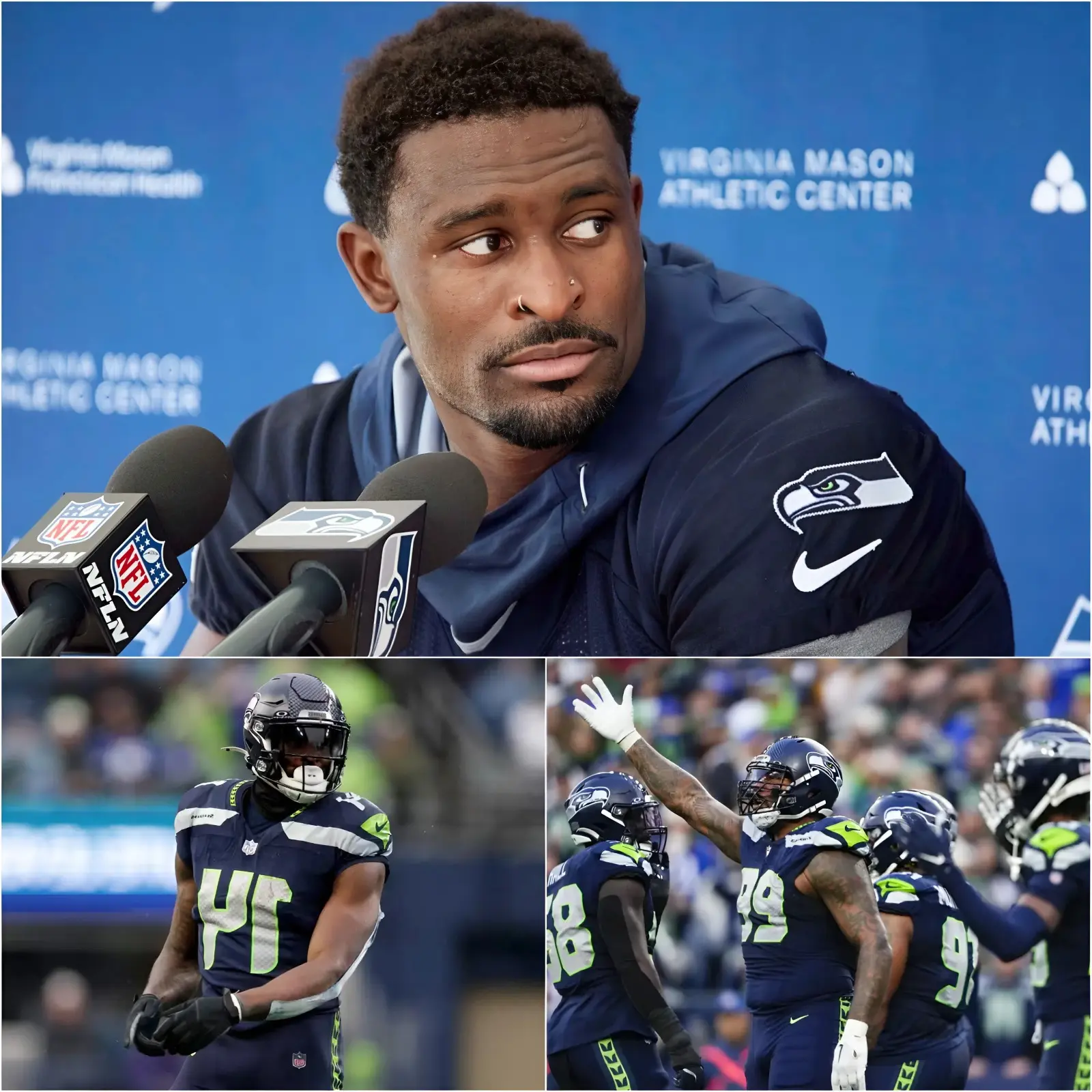 Cover Image for 10 MINUTES AGO đ¨ DK Metcalf unexpectedly revealed a shocking secret that stunned the entire NFL community. âLast week, a team in the Eastern Conference sent a formal offer. They offered a 5-year, $140 million contract, with $80 million immediately guaranteed, plus a personal sponsorship package from Nike and an energy drink company worth tens of millions more.â The Seahawks fans were speechless. DK was rumored to be planning a trade because he wanted to âfind his ring.â But then he looked straight into the camera, his voice choked with emotion, and gave an answer that made the entire Seahawks team, from Geno Smith and Tyler Lockett to the rookies, shout âFamily!â and the whole team hugged each other and cried in the locker room!