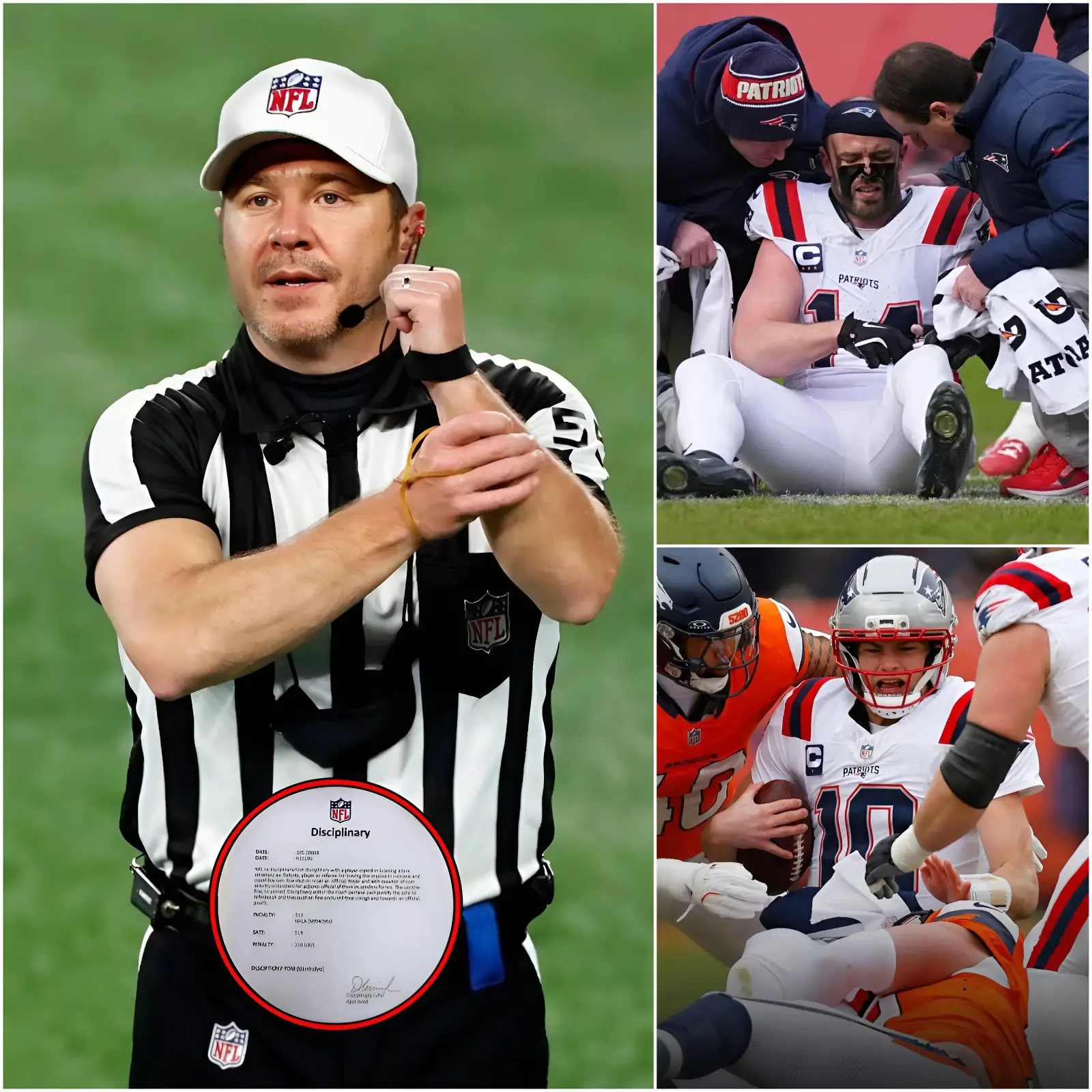 Cover Image for đ¨âONE GAME â A SENTENCE THAT SHOOK NFL HISTORY.â đ Referee Alex Kemp, who officiated the game between the Denver Broncos and the New England Patriots, was handed an UNPRECEDENTEDLY SEVERE disciplinary punishment after a series of shocking violations. Broncos players were accused of blatant blocking offenses and employing brutal, dirty tactics to obstruct the Patriots â yet Kemp shockingly allowed play to continue. The chaos culminated in a Patriots player suffering a serious injury after the final whistle. An unprecedented punishment in NFL history. Read the full story in the comments below đ