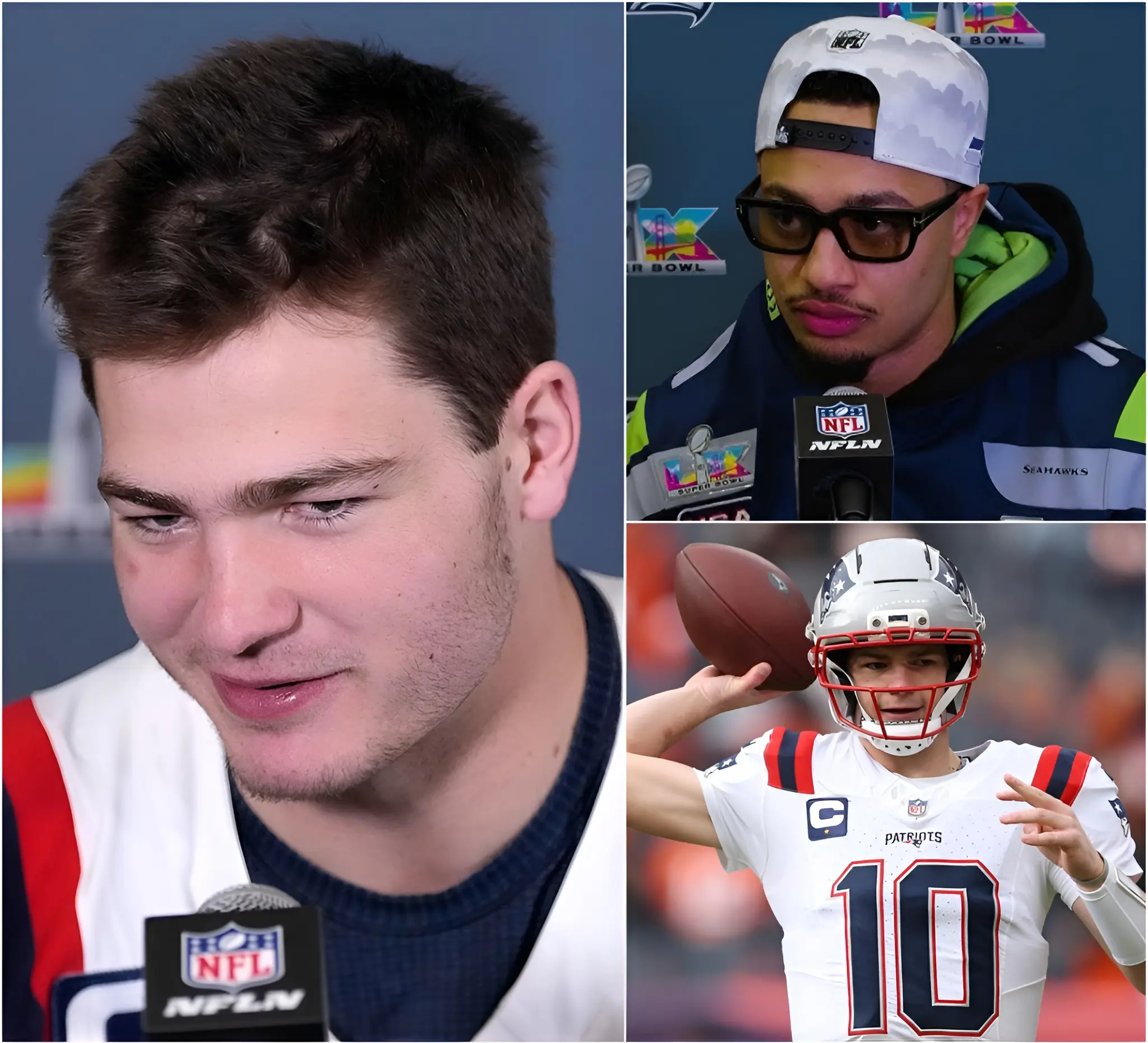 Cover Image for BREAKING NEWS: Seahawks star Jaxon Smith-Njigba has accused Patriots players of deliberately sabotaging the Seahawks’ practice before the Super Bowl by damaging training equipment and releasing toxic gas into the surrounding area. He claimed this was a dirty tactic intended to distract and weaken the Seahawks players before the crucial game. Immediately, Drake Maye responded, but his reply left many people thinking. Nevertheless, New England fans remain confident that, with their unwavering fighting spirit, the Patriots will deliver an outstanding performance, regardless of any external challenges.