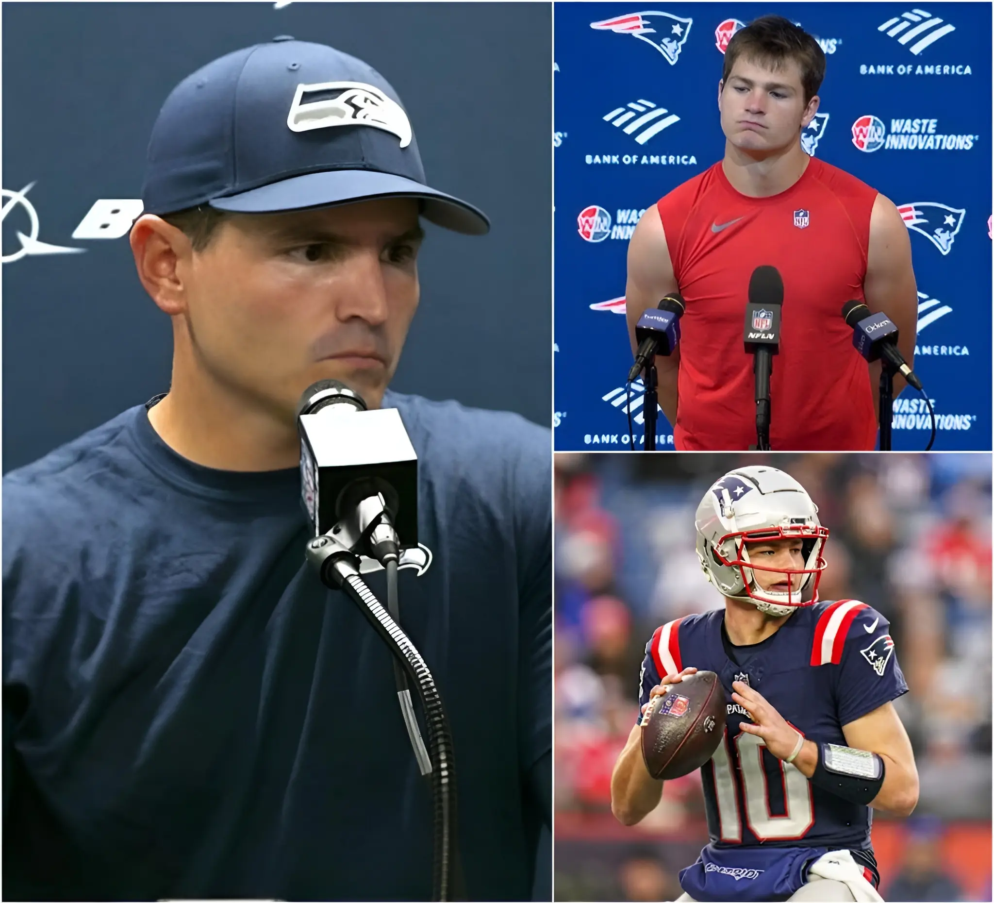 Cover Image for SHOCKING NEWS: Seahawks head coach Mike MacDonald has suddenly accused Levi’s Stadium management of secretly installing a high-powered speaker system beneath the playing surface. According to him, the system emits specific vibration frequencies designed to throw Sam Darnold off balance whenever he lines up in the shotgun position before a throw. The allegation has sent shockwaves through the NFL, as it would represent a serious violation of fair play if proven true. Shortly after, Patriots star Drake Maye immediately fired back with a sharply worded response. His comment quickly went viral on social media, sparking intense debate among fans and analysts alike.