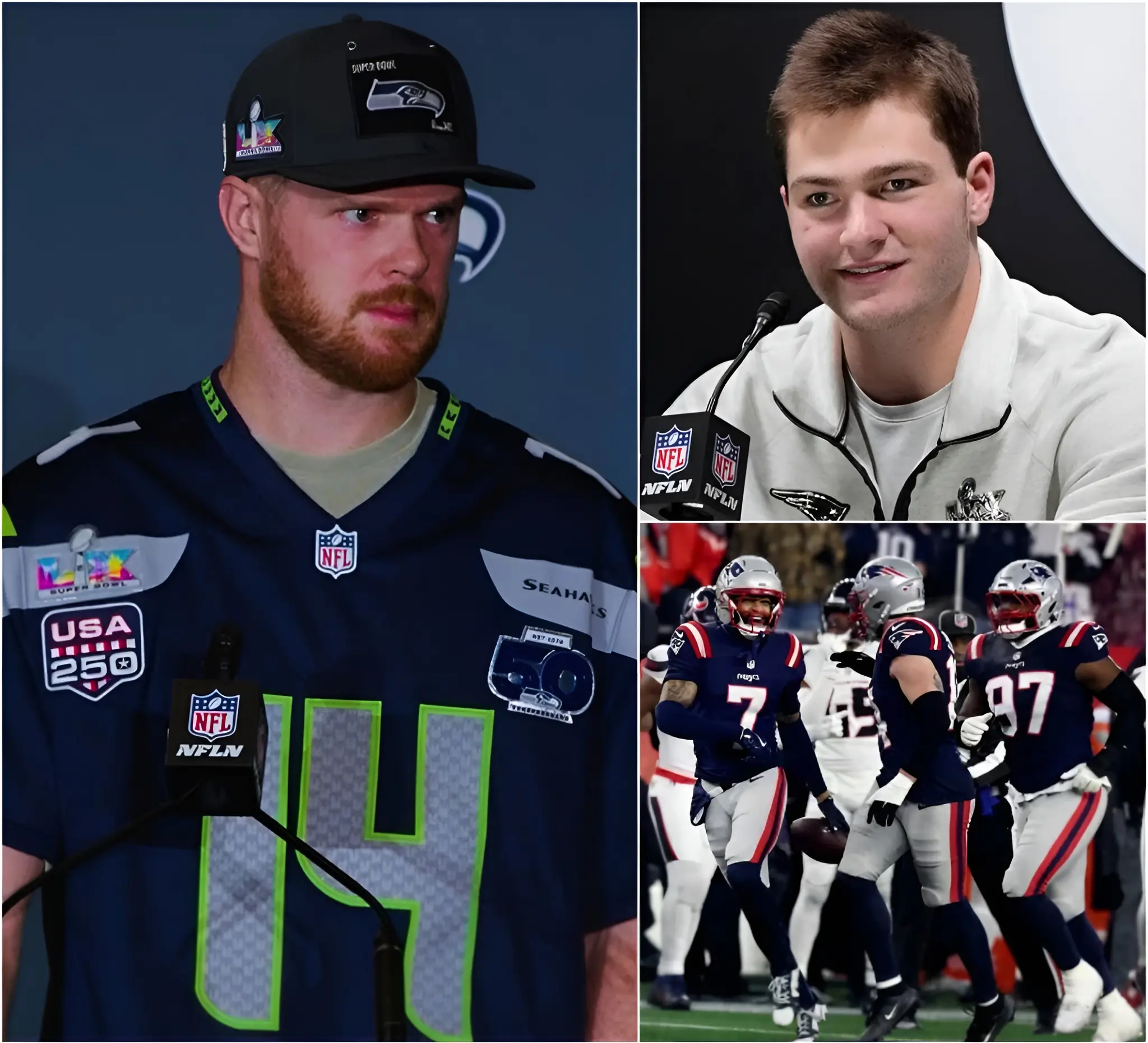 Cover Image for SHOCKING NEWS: Seahawks star Sam Darnold has accused officials of overwatering the turf in the Seahawks’ warm-up area, leaving the ground unusually soft and waterlogged. He claimed the move was intentional, designed to neutralize Seattle’s speed-based offense. According to Darnold, the soggy surface made it easier for Seahawks wide receivers to slip while accelerating. The allegation immediately sparked controversy across the NFL community. Soon after, Drake Maye responded with a single remark that sent shockwaves through fans and analysts alike.