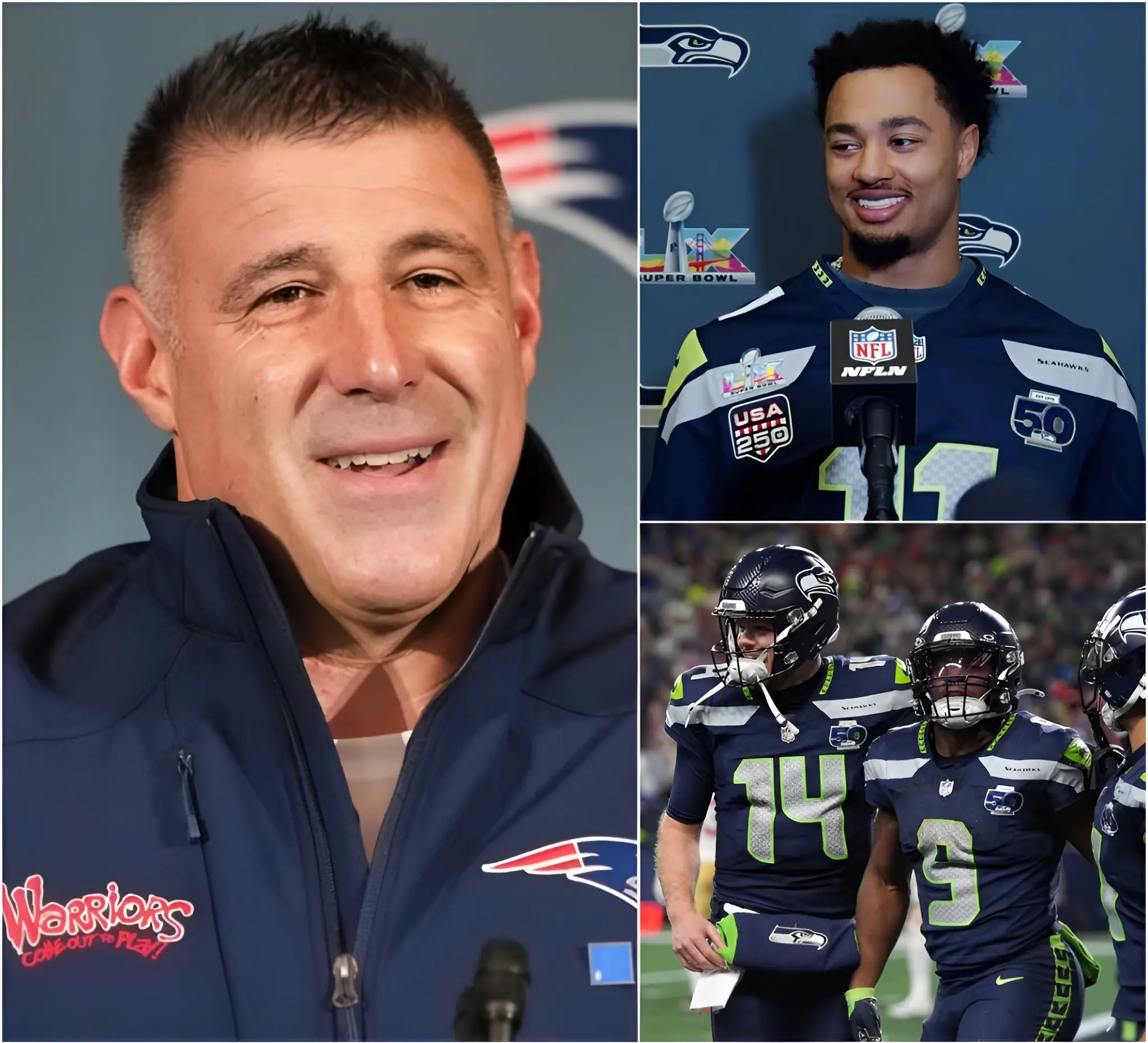 Cover Image for SHOCKING NEWS: Ahead of Super Bowl LX, Patriots head coach Mike Vrabel stunned the NFL by declaring that either referee Shawn Smith must be replaced, or the New England Patriots would boycott the game. Vrabel claimed that Shawn Smith has previously made “biased” calls, including controversial penalties that directly affected the outcome of major Patriots games. According to Vrabel, allowing Smith to officiate would pose a serious threat to the fairness and integrity of the Super Bowl. The hardline statement immediately set the NFL media on fire. Shortly afterward, Seahawks star Jaxon Smith-Njigba fired back with a brief response. That single remark quickly went viral and sent fans from both sides into a frenzy.