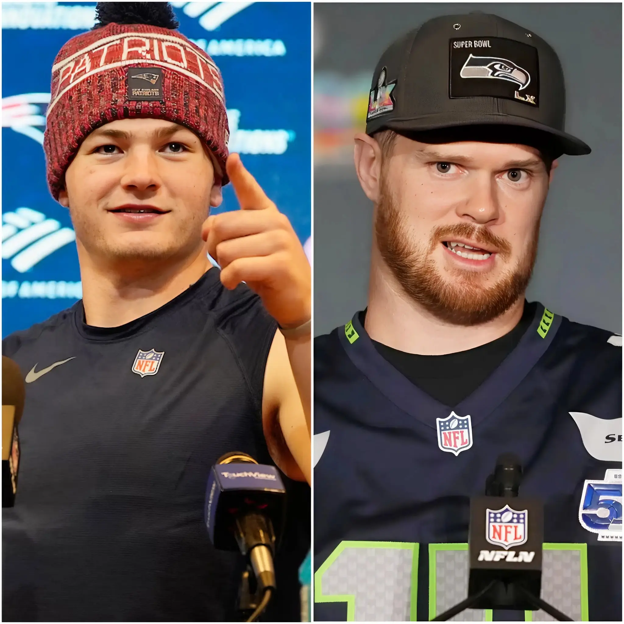 Cover Image for 10 MINUTES AGO: In a pre-Super Bowl LX interview, Seattle Seahawks quarterback Sam Darnold was asked about comparisons to Drake Maye. Overflowing with confidence, Darnold bluntly declared that Drake Maye would never reach the level he is currently at. He went on to claim that most of the impressive throws from the young Patriots quarterback were down to pure luck rather than real talent. Darnold took it even further, stating that if Maye had ever played for the Seahawks, he would at best be a backup — or perhaps wouldn’t even survive in the NFL.Moments later, Drake Maye fired back with a concise, razor-sharp response of just ten words. The reply left Sam Darnold speechless, publicly humiliated, and now facing the very real prospect of a massive backlash for his disrespectful comments.