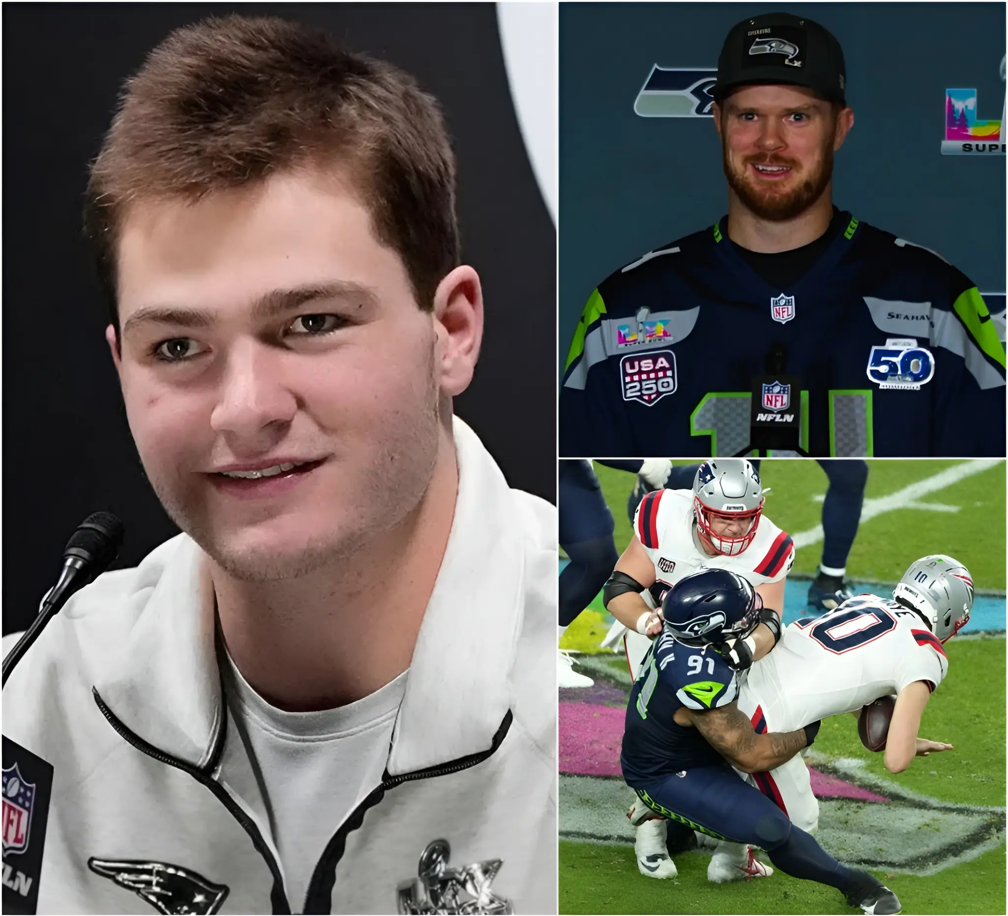 Cover Image for “DID YOU PUMP THE BALLS TOO MUCH THIS TIME, OR COULDN’T YOU THROW AT ALL?” Seahawks star Sam Darnold mocked Patriots players after Super Bowl LX, reviving old controversies with a cutting remark. Darnold suggested that New England’s struggles had nothing to do with pressure or defense, but with execution that simply wasn’t there. His comment quickly went viral, drawing laughter from Seahawks fans and outrage from Patriots supporters. The jab only added fuel to an already heated rivalry. Drake Maye did not stay silent for long. What he said next, though brief, carried unmistakable weight and instantly shifted the tone of the conversation.