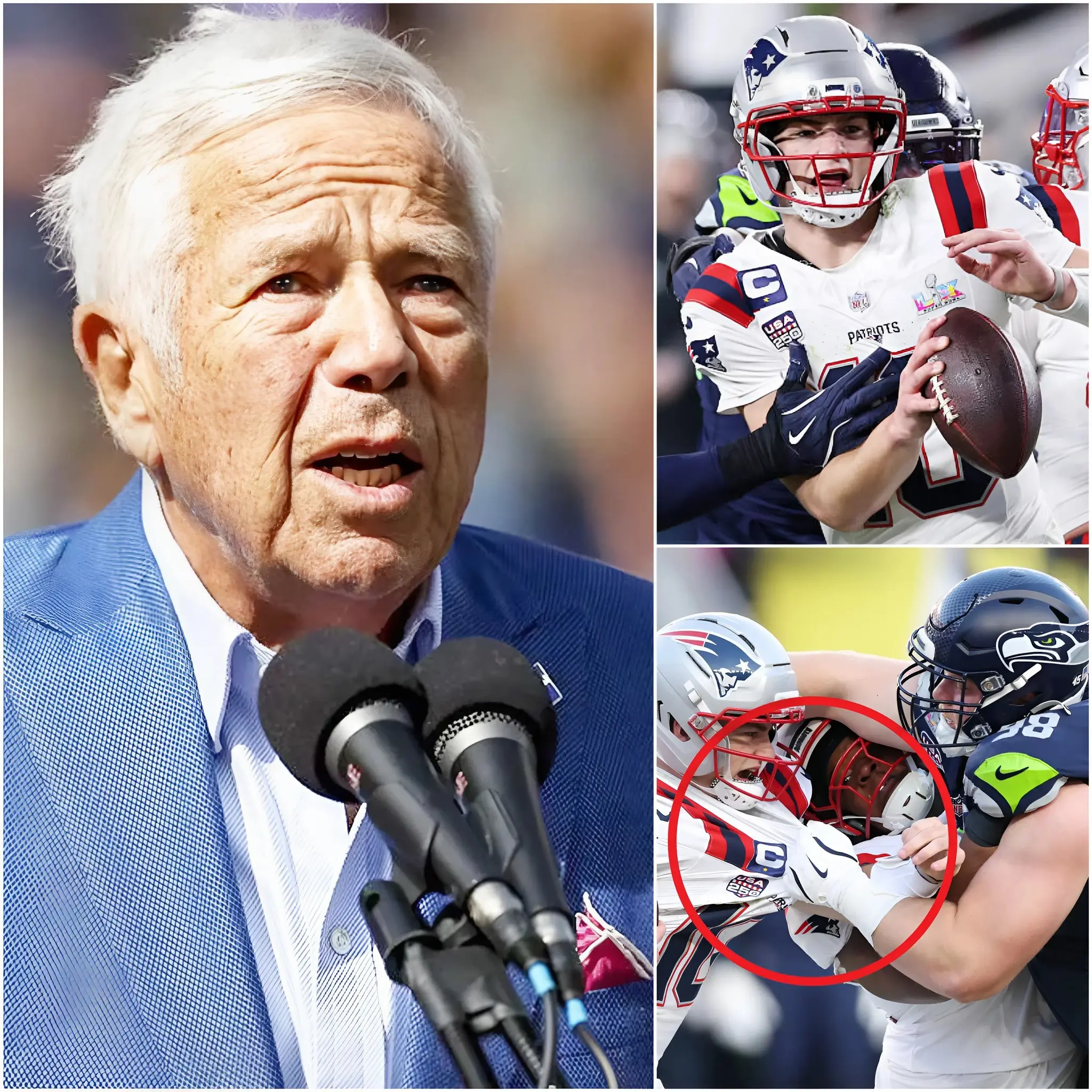 Cover Image for A FEW MINUTES AGO: After Super Bowl LX concluded, New England Patriots owner Robert Kraft unexpectedly stepped forward and confessed: “I’m truly sorry to everyone. I was wrong and…” He then explained the real reason behind the devastating 13-29 loss to the Seattle Seahawks, leaving fans deeply moved and in tears across social media.