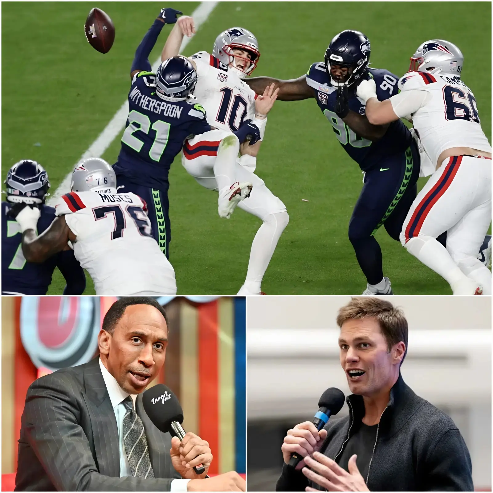 Cover Image for “Sit Down and Be Quiet, Stephen.” — Tom Brady Claps Back at Stephen A. Smith After Patriots’ 29–13 Loss to Seahawks.