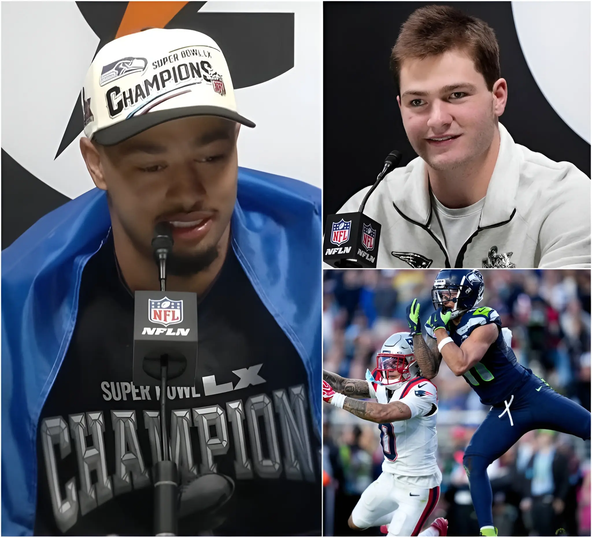 Cover Image for BREAKING NEWS: Seahawks star Jaxon Smith-Njigba claims a Patriots player crossed the line with repeated disrespectful comments during the game, calling the situation “completely unacceptable.” The allegation immediately sparked tension across both locker rooms and set social media on fire. Within minutes, Patriots quarterback Drake Maye stepped forward to defend his teammate with a firm and composed message, making it clear that the team stands united and rejects any narrative questioning their integrity. His response only intensified the spotlight as fans now demand clarity and accountability from both sides.