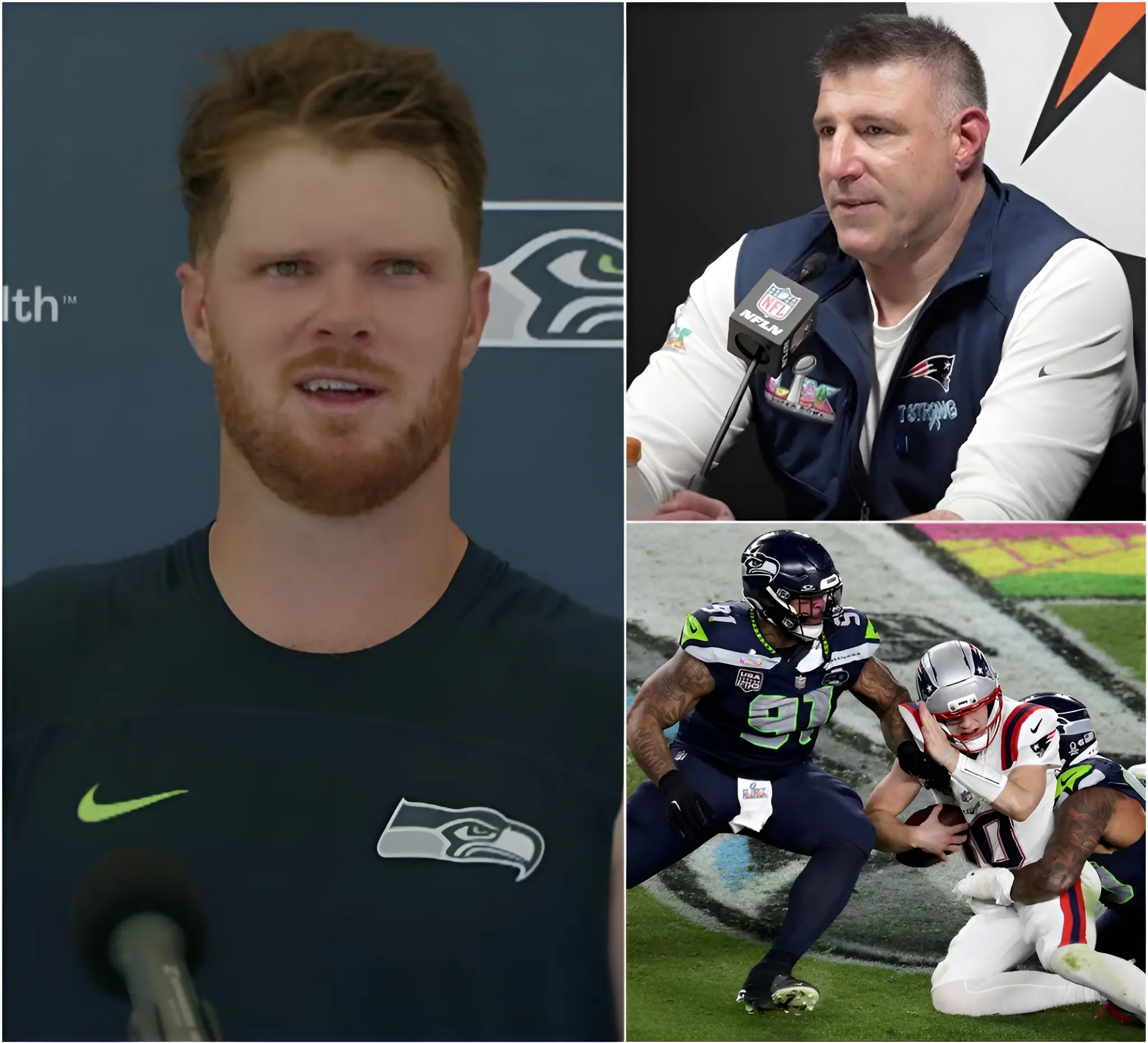Cover Image for Seahawks quarterback Sam Darnold took a bold swipe at the New England Patriots after lifting the Lombardi Trophy, suggesting the Patriots “talked like a dynasty but played like a team stuck in the past.” His comments quickly went viral, adding fuel to an already heated rivalry between the two franchises. Reporters immediately turned to Patriots head coach Mike Vrabel for a response, and he delivered a calm but cutting remark about how true greatness is defined over time, not by one painful night. The sharp exchange has only intensified the offseason drama, with fans on both sides refusing to back down.