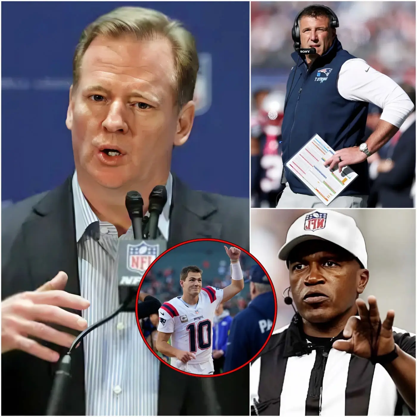 Cover Image for JUST IN: After an intense 24-hour investigation, the NFL Commissioner has officially announced the verdict regarding the four referees who officiated the New England Patriots vs. Seattle Seahawks showdown. After head coach Mike Vrabel submitted photos and video evidence accusing the officials of suspiciously overlooking multiple blatant penalties committed by the Seattle Seahawks — decisions that significantly impacted the game’s outcome and the players’ mentality — Commissioner Roger Goodell’s final ruling has now been revealed, igniting a firestorm of controversy across the league.