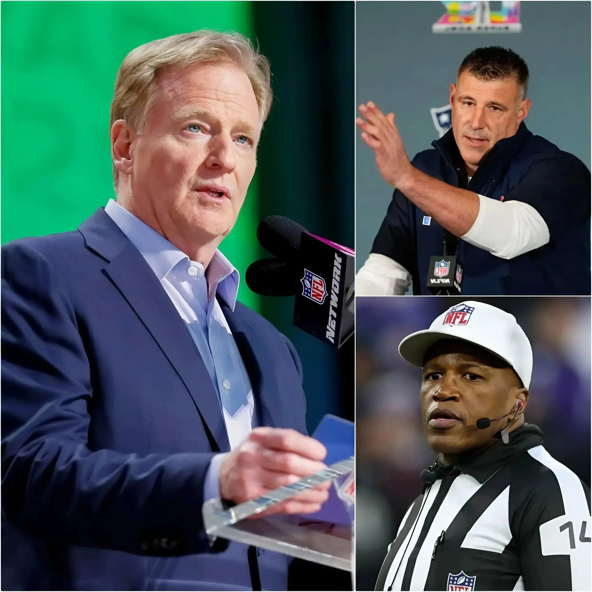 Cover Image for BREAKING NEWS: After 1 day of investigation, the NFL Commissioner officially announces the results regarding the four referees who officiated the New England Patriots vs. Seattle Seahawks game. After head coach Mike Vrabel submitted images and videos accusing the referees of being suspicious by overlooking many obvious penalties committed by the Seattle Seahawks, which significantly affected the gameâs outcome and the playersâ mentality. And when Commissioner Roger Goodellâs final decision was announced, it sparked huge waves of controversy.