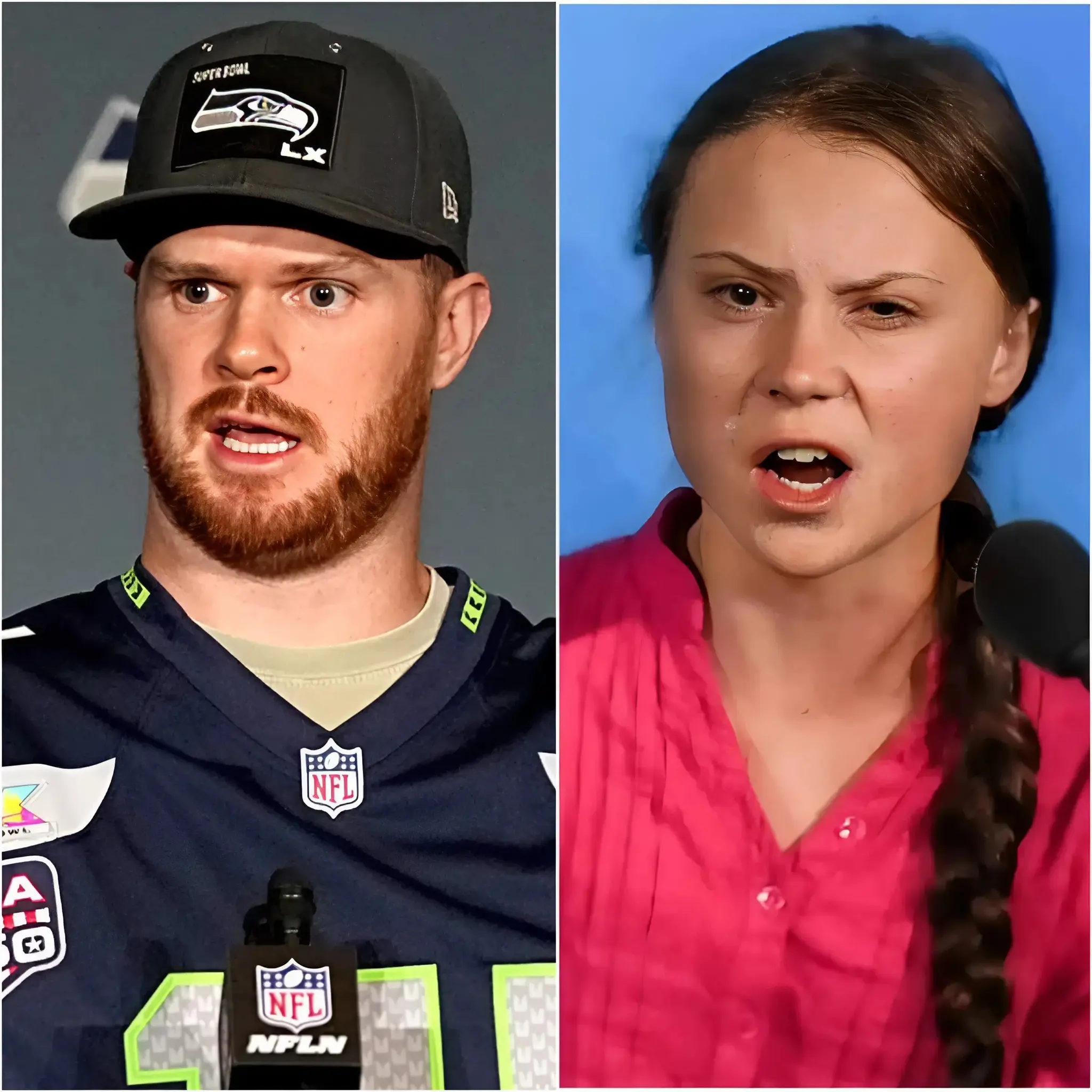 Cover Image for 🚨 “SIT DOWN, BARBIE!” World-famous NFL quarterback Sam Darnold was abruptly interrupted during a live television broadcast when climate activist Greta Thunberg publicly labeled him a “TRAITOR” for refusing to join the LGBTQ+ climate and inclusion campaign she was promoting for the 2026 football season. Minutes later, as Thunberg—driven by her commitment to global activism—attempted to elaborate on the issue and intensify the confrontation, she received a cold and sharp response from the NFL star. His reply left the entire studio holding its breath and visibly caused her to sink back into her chair. The studio audience then erupted in applause—not for Thunberg, but for Sam Darnold, who with just ten words transformed a heated debate into a lesson in calm, respect, and self-control under political and media pressure.