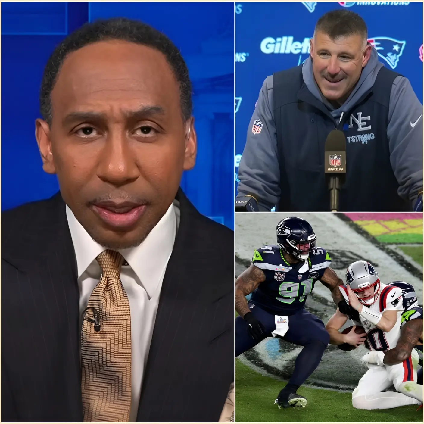 Cover Image for “That was the worst performance I’ve ever seen!” Stephen A. Smith blasted the Patriots live on air after their chaotic Super Bowl showing against the Seattle Seahawks, accusing New England of looking unprepared and tactically outmatched on the biggest stage. He claimed the team entered the game with a fragile mindset and no clear strategic identity, igniting an immediate media firestorm. Analysts across the league quickly split between agreement and defense, turning the criticism into a national debate. Patriots head coach Mike Vrabel responded with a brief but cutting statement that, according to insiders, left the studio momentarily speechless.