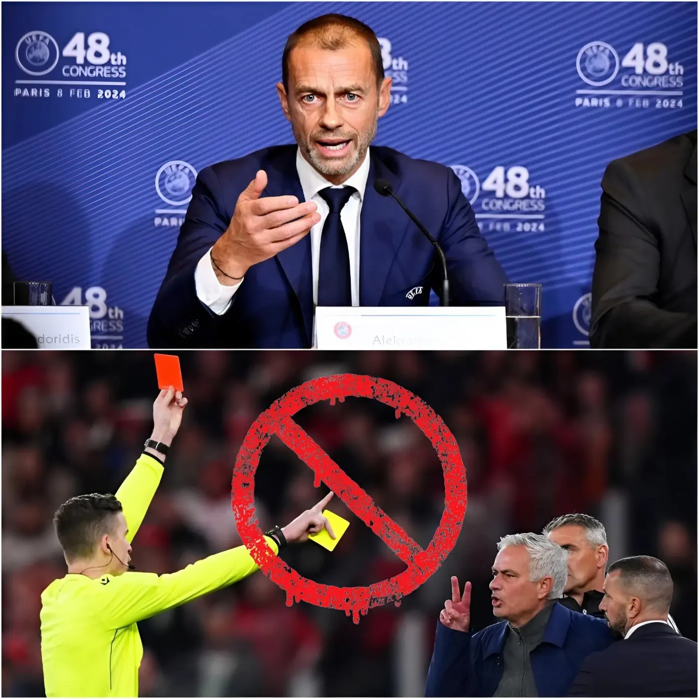 Cover Image for OFICIAL 🚨 La UEFA ha anunciado la sanción disciplinaria más severa en la historia de la Champions League tras concluir que las acusaciones de José Mourinho sobre el partido Real Madrid – Benfica estaban plenamente fundamentadas. Tras una exhaustiva investigación, el presidente de la UEFA admitió haber encontrado pruebas de que el equipo arbitral recibió “instrucciones especiales” para actuar con indulgencia, incluyendo no mostrar tarjetas amarillas a Tchouaméni, Carreras y Huijsen con el fin de preservar la plantilla del Real Madrid para el partido de vuelta. El análisis de datos internos y grabaciones de audio confirmó las denuncias de presunto amaño señaladas por Mourinho, restableciendo así la justicia para el técnico portugués, quien había sido sancionado por denunciar una flagrante parcialidad que puso en entredicho la transparencia del fútbol europeo.