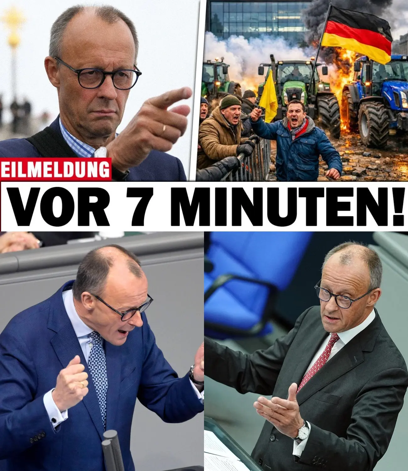 Cover Image for Friedrich Merz hat soeben den deutschen Bauern den Krieg erklärt. In einer schockierenden Ansprache kündigte der Kanzler null Toleranz für Proteste an und drohte mit sofortiger staatlicher Härte statt Dialog. Während Milliarden ins Ausland fließen und das umstrittene Mercosur-Abkommen unsere heimischen Familienbetriebe durch Billigimporte zu vernichten droht, behandelt Berlin diejenigen, die uns ernähren, wie Staatsfeinde. Das ist nicht mehr nur ein Streit um Subventionen, sondern ein fundamentaler Bruch zwischen Regierung und Volk. Die Botschaft aus dem Kanzleramt ist eiskalt: Gehorcht oder tragt die Konsequenzen. Doch der ländliche Raum lässt sich nicht länger mundtot machen. Schweigen die Medien über das wahre Ausmaß dieser Eskalation? Ist dies der Anfang vom Ende der Ära Merz? Die vollständige, ungeschminkte Analyse findet ihr unten in den Kommentaren.