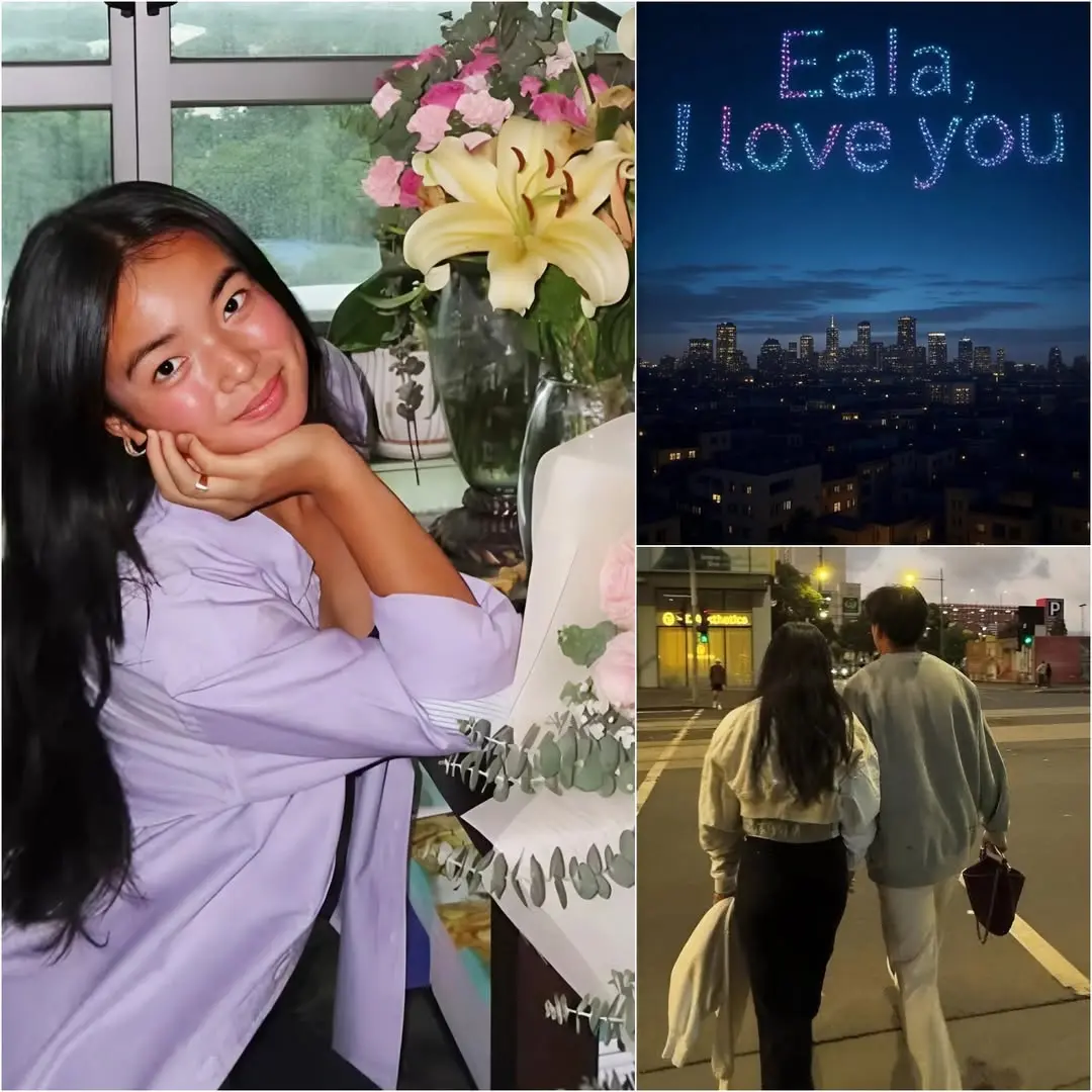 Cover Image for 💐 BREAKING NEWS: Filipino tennis star Alexandra Eala was spotted enjoying a romantic getaway with her boyfriend at a restaurant in Europe. People were left in awe as drones lit up the sky, spelling out the words “Eala, I love you.” One drone flew down with a ring box, making Eala cry as she replied to the romantic five-word proposal. Fans were moved by their love — congratulations, Eala!