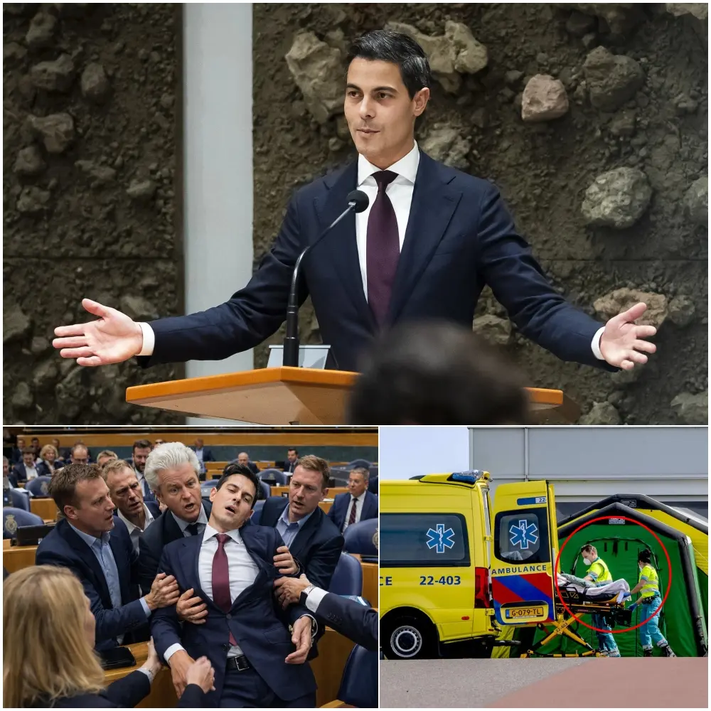 Cover Image for 🚨10 MINUTEN GELEDEN: Paniek verspreidt zich door een tot de nok gevulde Tweede Kamer wanneer Rob Jetten plotseling onwel wordt midden in een felle toespraak over de politieke crisis die de Nederlandse bevolking naar de rand van de afgrond duwt. Beveiliging en medisch personeel stormen onmiddellijk naar voren om hem dringend bij te staan, terwijl andere Kamerleden toekijken in een verstikkende, gespannen stilte die elke rij stoelen in haar greep houdt. De meest recente informatie onthult dat enorme machtsdruk en onderhuidse confrontaties zwaar op zijn schouders rusten, precies op het moment dat hij net de functie van premier heeft aanvaard.