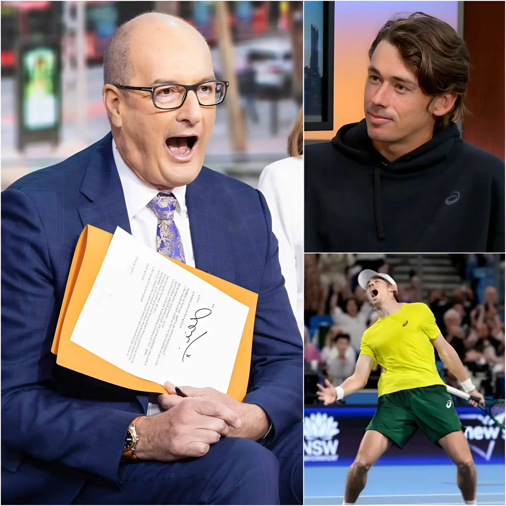 Cover Image for “A slap in the face to Australia. Leave this country, you weakling.” The harsh remark about Alex de Minaur was never in the script, yet famous Australian host David Koch blurted it out live on television, leaving the entire studio stunned. Despite calls for silence and urgent signals from producers, David continued his fierce criticism after Alex’s recent string of crushing defeats. Filming was immediately halted, but what happened next was even more explosive — a slap from the director and an international phone call from Alex himself. Alex coldly read a legal statement, leaving David completely shocked and trembling with fear.