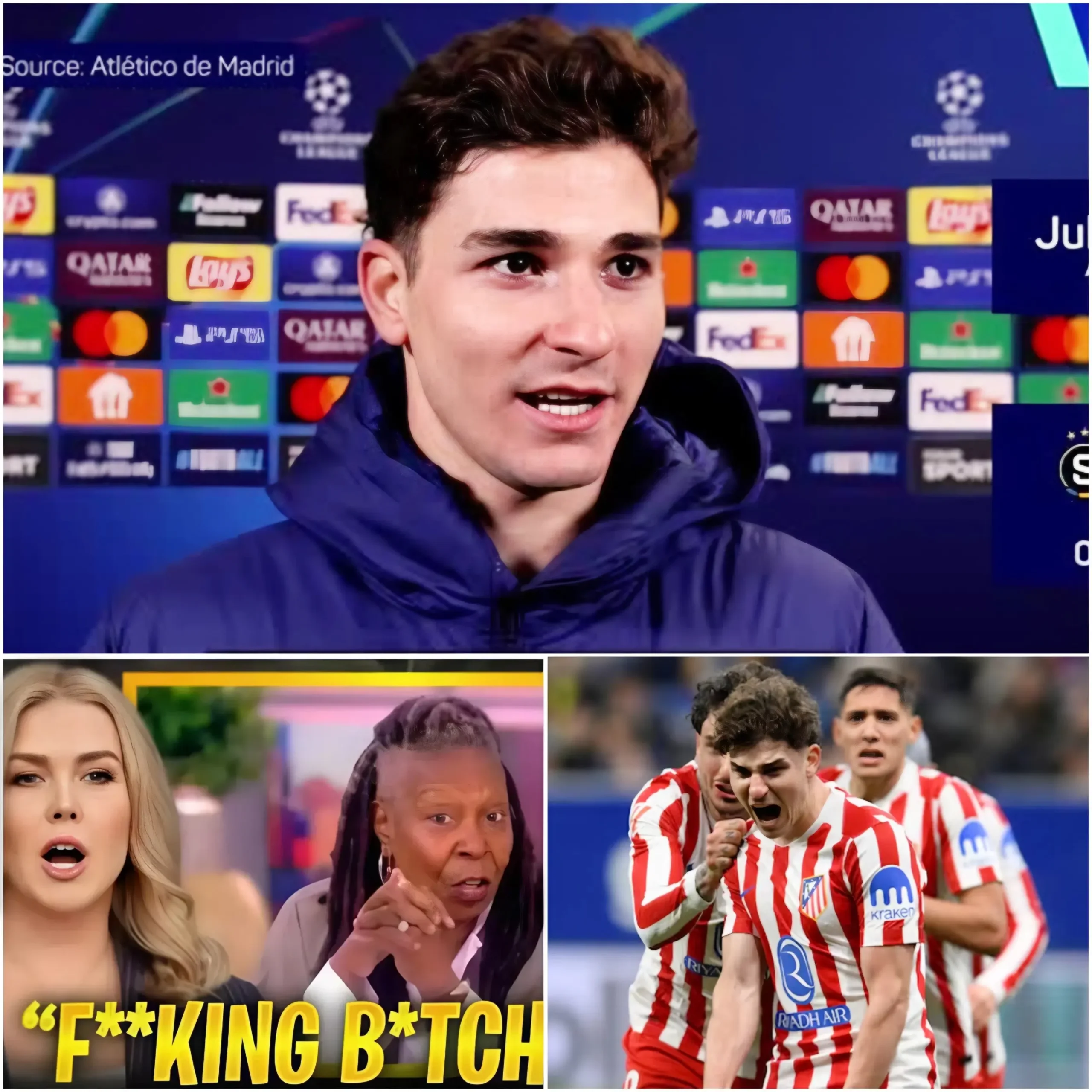 Cover Image for “¿Quién te crees que eres, eh? ¡No eres más que un maldito argentino! ¡En el campo no vales nada, siempre pasadas horribles, en el fútbol moderno no vales ni un centavo!” Tras Karoline Leavitt, Whoopi Goldberg sacudió al mundo del fútbol entero con estas palabras y desató una inesperada tormenta mediática. Pero solo unos minutos después, el joven talento reconocido por su calma y su sonrisa humilde, Julián Álvarez, tomó el micrófono, miró directamente a las cámaras y silenció al mundo entero – con solo 12 palabras frías y cortantes. Esas 12 palabras, por sí solas…