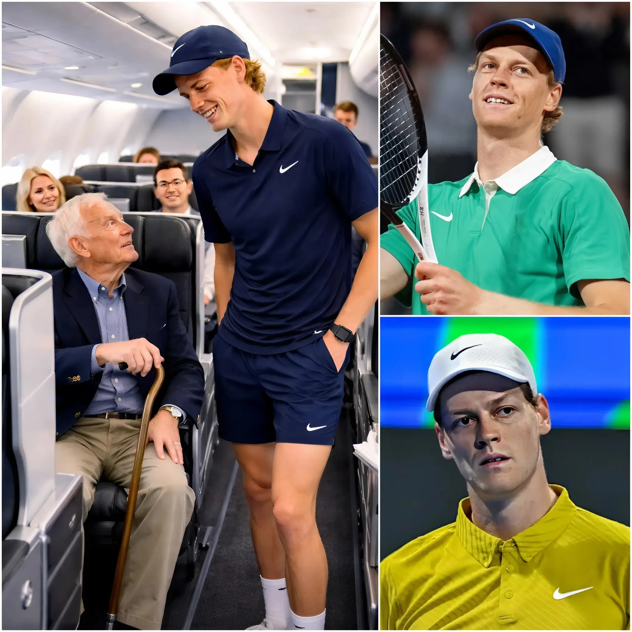 Cover Image for 🚨 BREAKING NEWS: The tennis world is buzzing after Jannik Sinner surprised passengers on a commercial flight with an extraordinary act of generosity. According to several witnesses, the Italian world number one quietly gave up his first-class seat to an elderly American veteran just moments before takeoff — but that wasn’t the end of it. What the young champion did immediately afterward, away from cameras and without seeking any attention, reportedly moved the entire cabin to tears, even leaving flight attendants speechless.