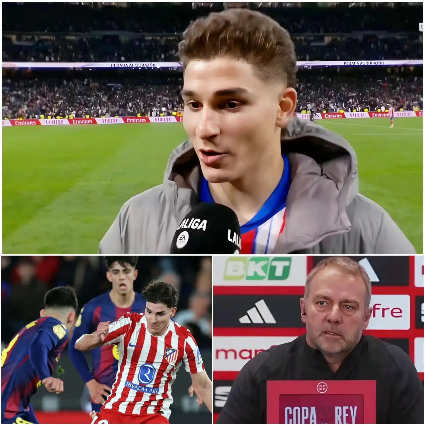 Cover Image for «TRAMPOSO»— El entrenador del FC Barcelona, Hansi Flick, exigió a la RFEF y a LaLiga que convoquen de inmediato a Julián Álvarez para una investigación exhaustiva después de que el delantero argentino del Atlético de Madrid rompiera el récord de más goles anotados en un solo partido de LaLiga esta temporada. El técnico alemán también afirmó categóricamente que Julián Álvarez había violado normas relacionadas con sustancias prohibidas, insinuando que su rendimiento extraordinario no podía explicarse de otra forma. Sin embargo, hace apenas unas horas, Julián Álvarez respondió con contundencia en la rueda de prensa posterior al partido, dejando al entrenador blaugrana descolocado, obligándolo a salir públicamente a pedir disculpas y a rogarle perdón a él y al Atlético de Madrid.