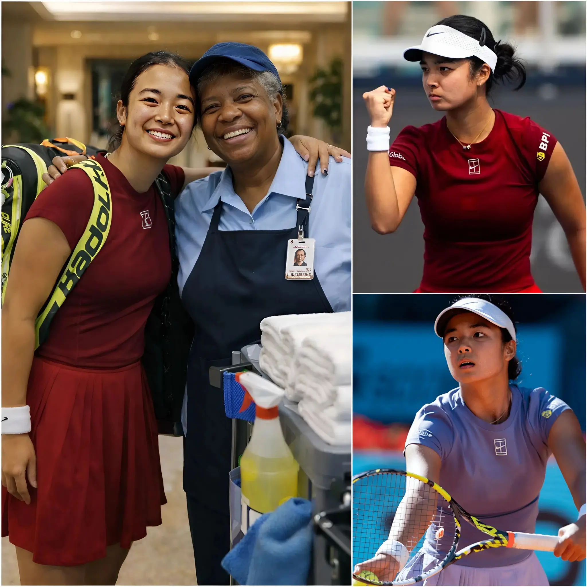 Cover Image for 🚨 BREAKING: Alexandra Eala is once again making headlines—this time for a touching act of kindness off the court. After a nearly three-hour marathon victory, she returned to her hotel and noticed an elderly housekeeping staff member exhausted while cleaning the hallway. Instead of going straight to rest, Eala invited the woman into her room, offered her water and a seat, and even helped tidy the room. The two ended up talking for a long time, with the staff member sharing stories about her children and grandchildren who live far away. The next morning, hotel staff discovered that Eala had left a generous tip, a handwritten thank-you note, and small gifts for the housekeeping team. The heartfelt gesture quickly spread online, with many praising the young tennis star not only for her talent on the court but also for her kindness and humility.