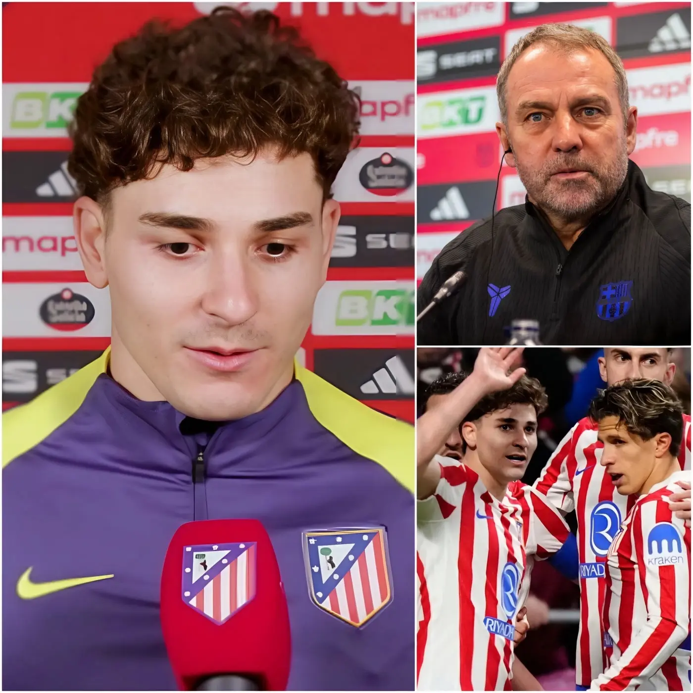 Cover Image for «¡TRAMPOSO!» — Apenas unos segundos después de la humillante derrota por 4-3 ante el Atlético de Madrid , el entrenador del FC Barcelona, Hansi Flick, con el rostro enrojecido de furia, señaló directamente al delantero argentino Julián Álvarez y lo acusó a gritos de utilizar «tecnología avanzada» para «hacer trampa», exigiendo de inmediato a LaLiga, la RFEF y la UEFA que abran una investigación de urgencia.Solo cinco minutos después, ante decenas de cámaras de televisión y con el estadio aún en shock, Julián Álvarez levantó lentamente la cabeza, esbozó una sonrisa helada y pronunció exactamente quince palabras afiladas como cuchillos. El Camp Nou estalló en caos absoluto, mientras Hansi Flick se quedó petrificado, pálido como un cadáver, ante los millones de aficionados al fútbol que seguían la escena en directo por todo el mundo.