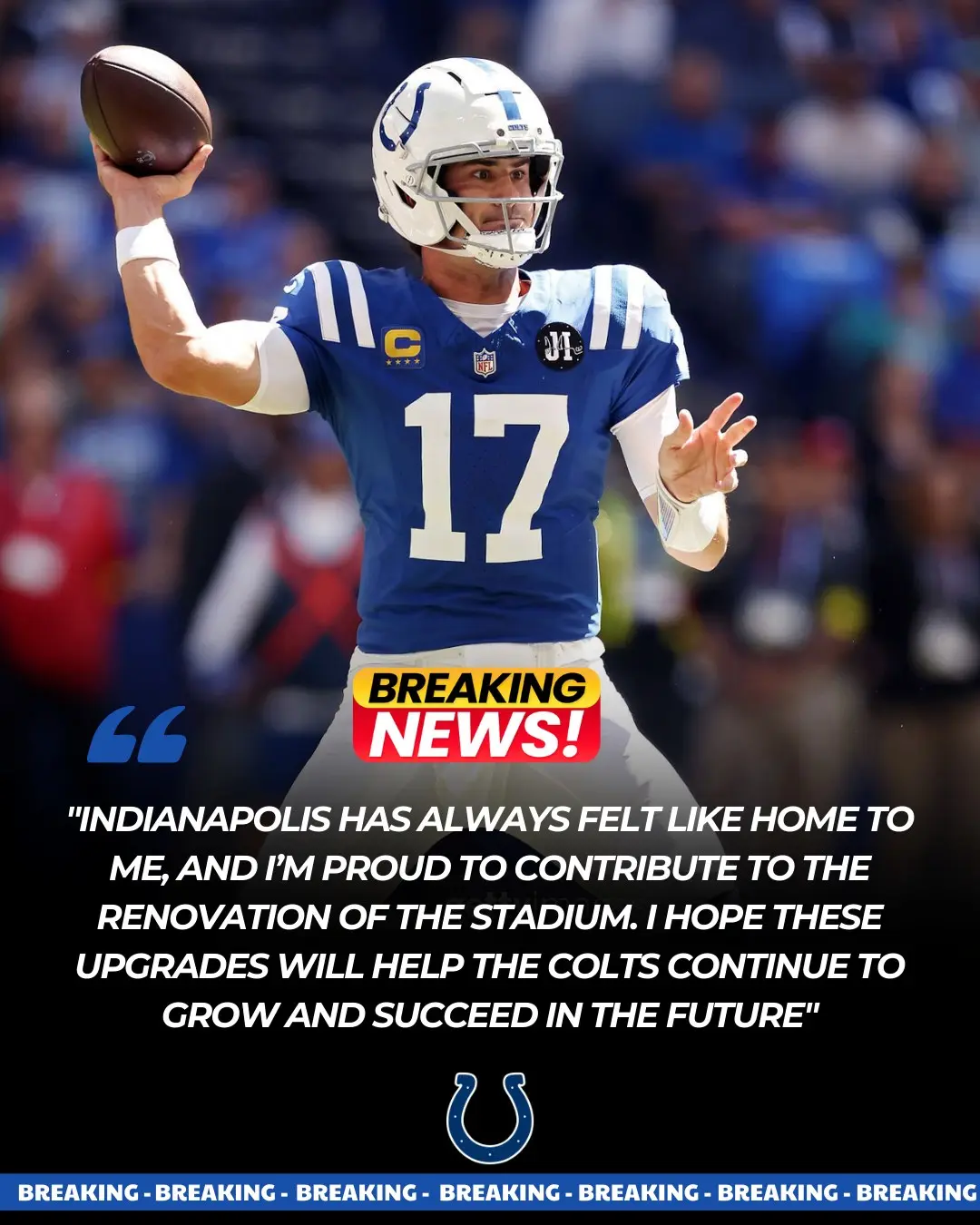 Cover Image for GREAT NEWS: QB Daniel Jones Donates $2 Million to Colts’ Stadium Renovation Project – Fans Believe He’s Reached a New Agreement with the Colts👇