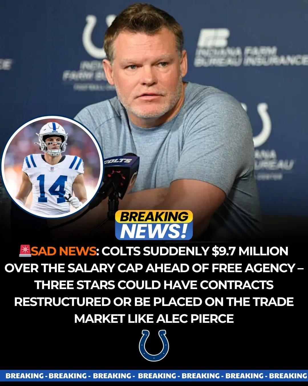 Cover Image for SAD NEWS: Colts Suddenly $9.7 Million Over the Salary Cap Ahead of Free Agency – Three Stars Could Have Contracts Restructured or Be Placed on the Trade Market Like Alec Pierce