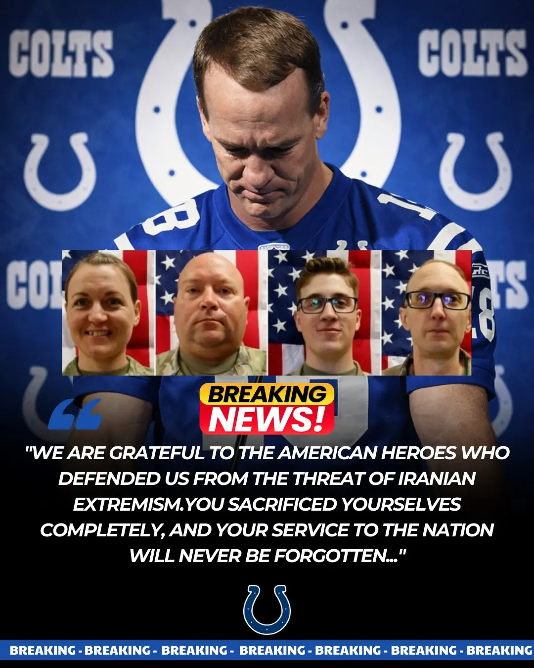 Cover Image for SAD NEWS: Colts Legend Peyton Manning Announces $2 Million Donation Honoring Fallen American Heroes — Emotional Tribute Resonates Across the NFL. #Respect #ColtsNation #coltstarting #NFL