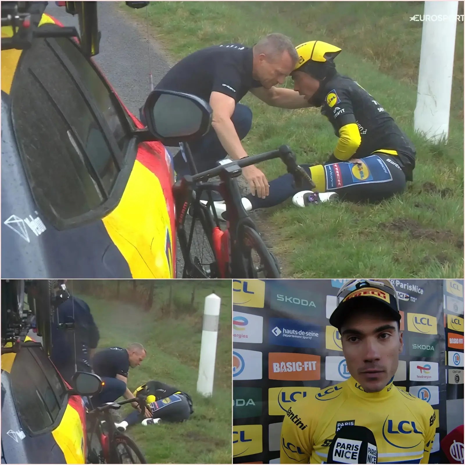 Cover Image for 🚨 TRAGEDY AT PARIS–NICE: Juan Ayuso forced to abandon after a violent crash amid torrential rain and brutal winds that threw the race into chaos. Taken away by ambulance after emotional final words, a leaked video now suggests a deliberate collision by a rival. Accident or shocking sabotage? Cycling world stunned.