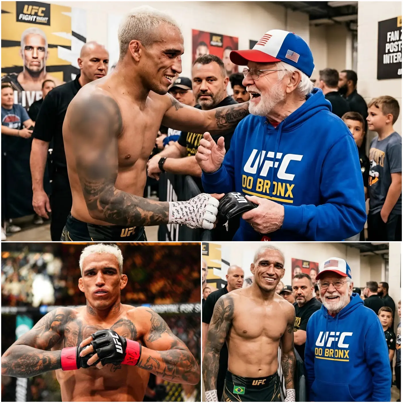 Cover Image for ❤️ EMOTIONAL MOMENT AFTER THE VICTORY: After UFC 326, security staff quickly tried to stop a man wearing worn-out sneakers and a faded cap when he attempted to approach the octagon area to hand a handwritten note to Charles Oliveira. The situation immediately raised concern, and security officers rushed toward him, fearing he might be dangerous.