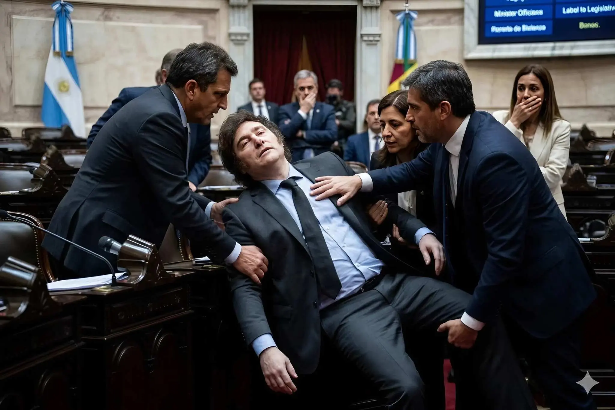Cover Image for HACE 30 MINUTOS: El pánico se apoderó de la sala de reuniones del gobierno cuando el Presidente de la República Argentina se desplomó repentinamente durante una reunión agotadora.