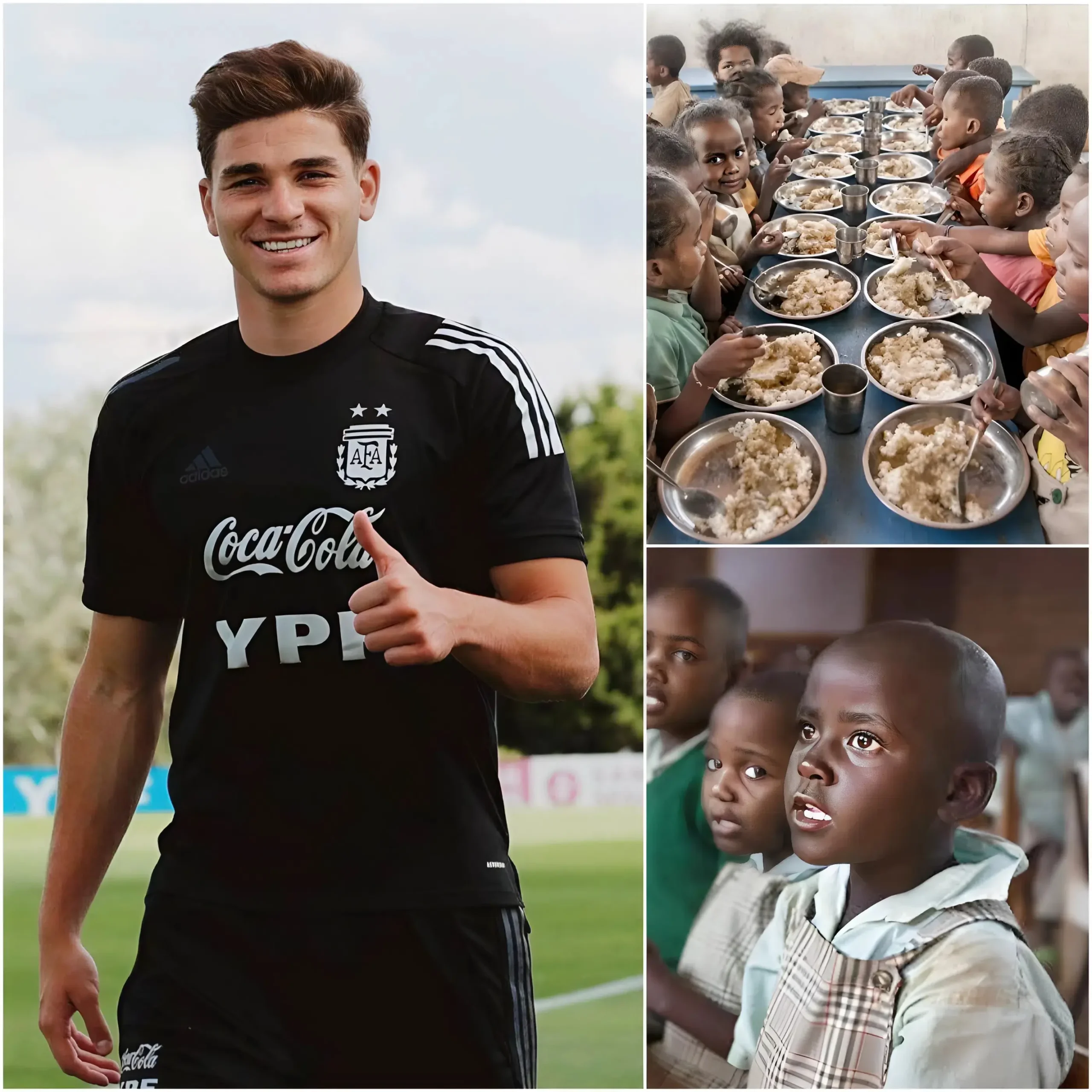 Cover Image for 🚨 ÚLTIMA HORA: Tras la conclusión del partido más reciente, el futbolista Julián Álvarez sorprendió a todo el mundo del deporte al pagar personalmente 812.000 dólares en deudas de comidas escolares para estudiantes de 103 escuelas, poco después de la impresionante victoria de su equipo. “Una victoria más grande que cualquier sueño de convertirme en campeón”, compartió. 🟦🟥