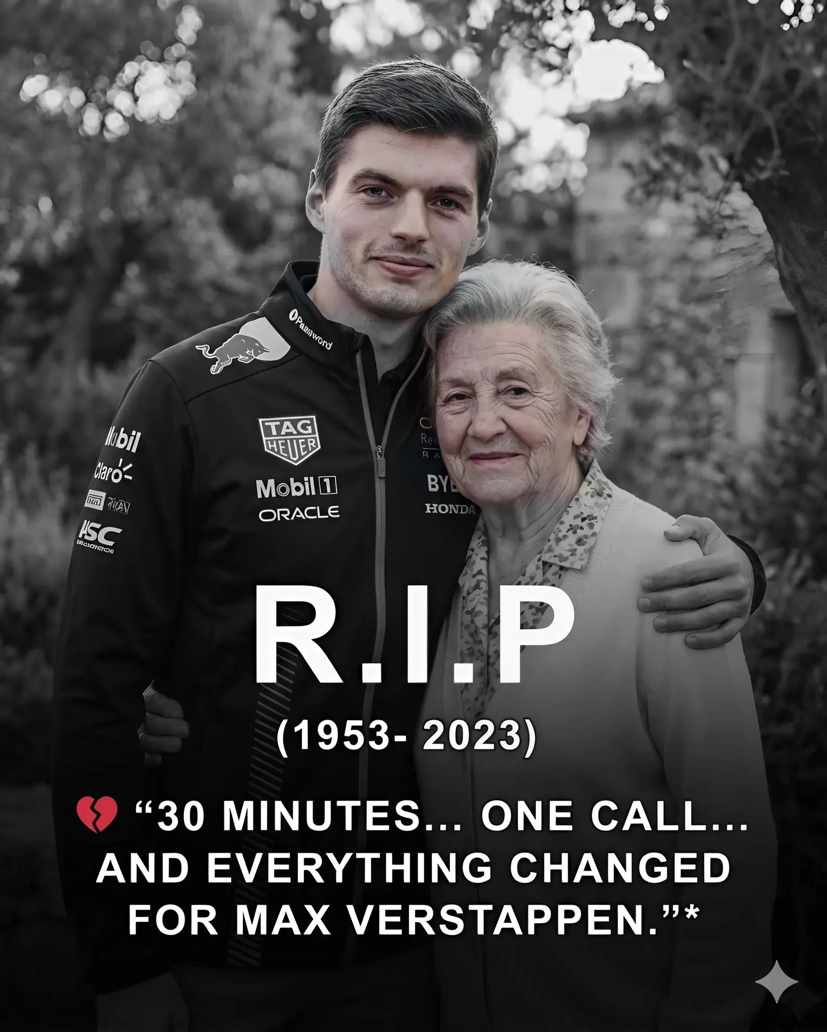 Cover Image for BREAKING: Slechts 10 minuten geleden heeft de familie van Max Verstappen een hartverscheurend nieuws bevestigd — zijn geliefde oma is overleden… Een enorm en diep triest verlies, vooral op dit cruciale moment in zijn carrière. Diepe en oprechte deelneming aan Max en de hele familie. Hou vol, Max… ❤️