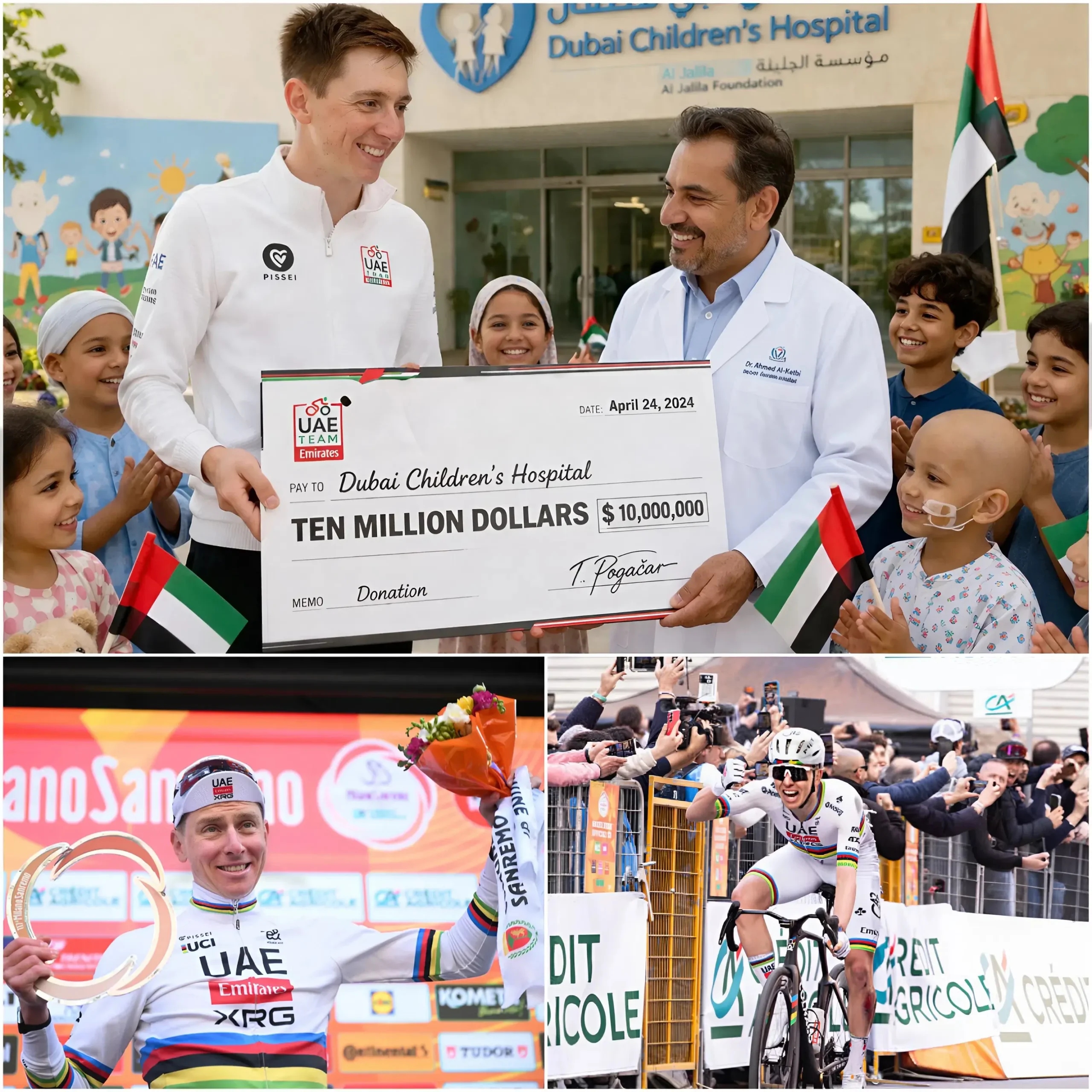 Cover Image for ❤️ BUONE NOTIZIE: Tadej Pogačar dona 10 milioni di dollari a un ospedale pediatrico