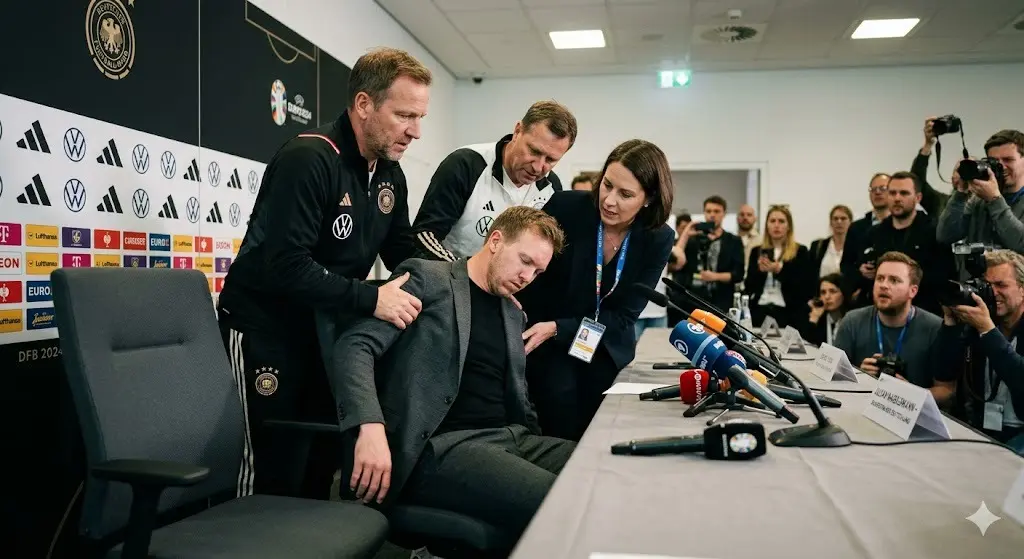 Cover Image for VOR 30 MINUTEN: Panik erfasste den Besprechungsraum des Deutschen Fußball-Bundes, als Bundestrainer Julian Nagelsmann