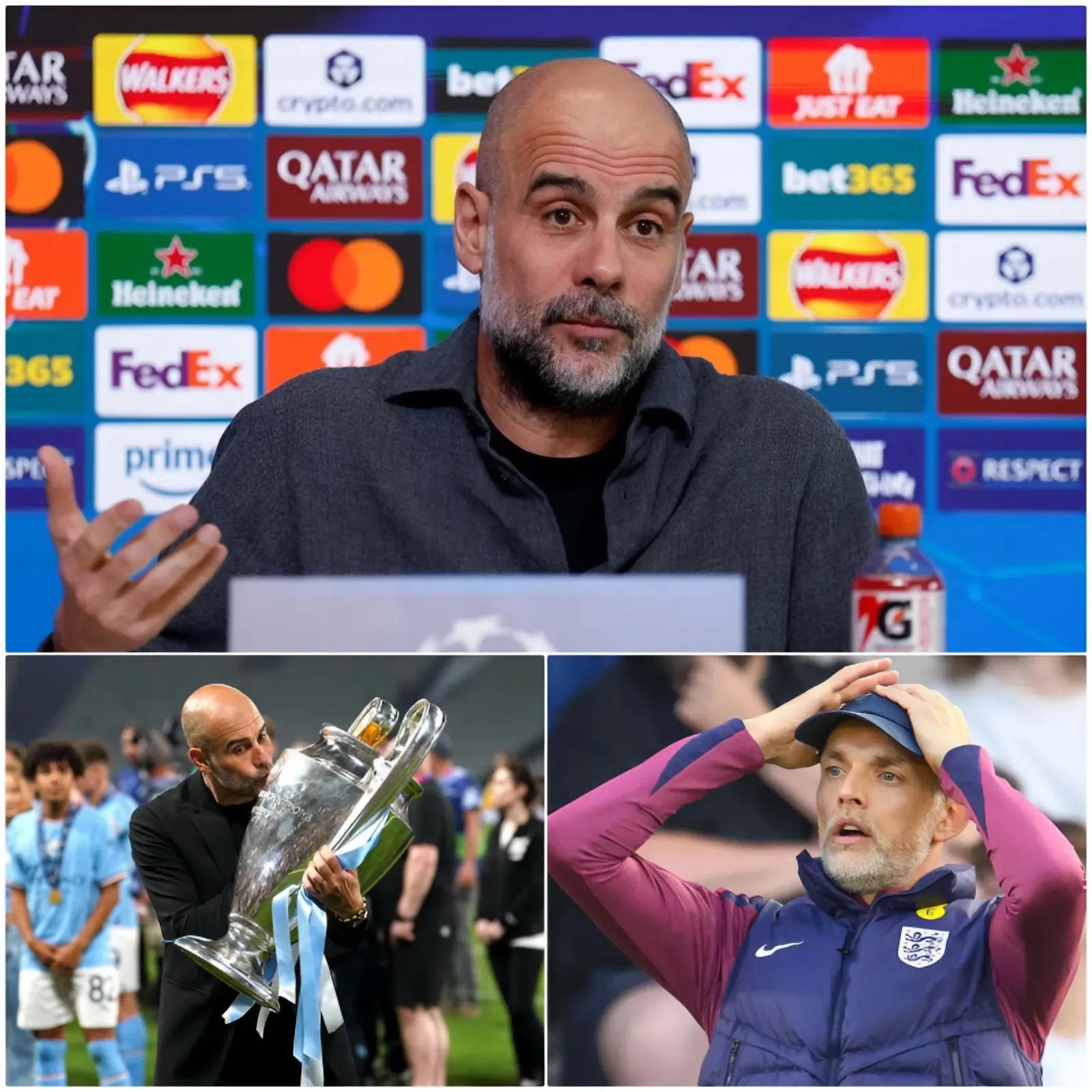 Cover Image for HOURS MINUTE AGO: Pep Guardiola has shared his thoughts on the England national team following the Three Lions’ defeat against Japan. He stated that Thomas Tuchel’s tactics have a hidden flaw that very few people can see, and that this ability makes him one of the greatest strategists of all time.