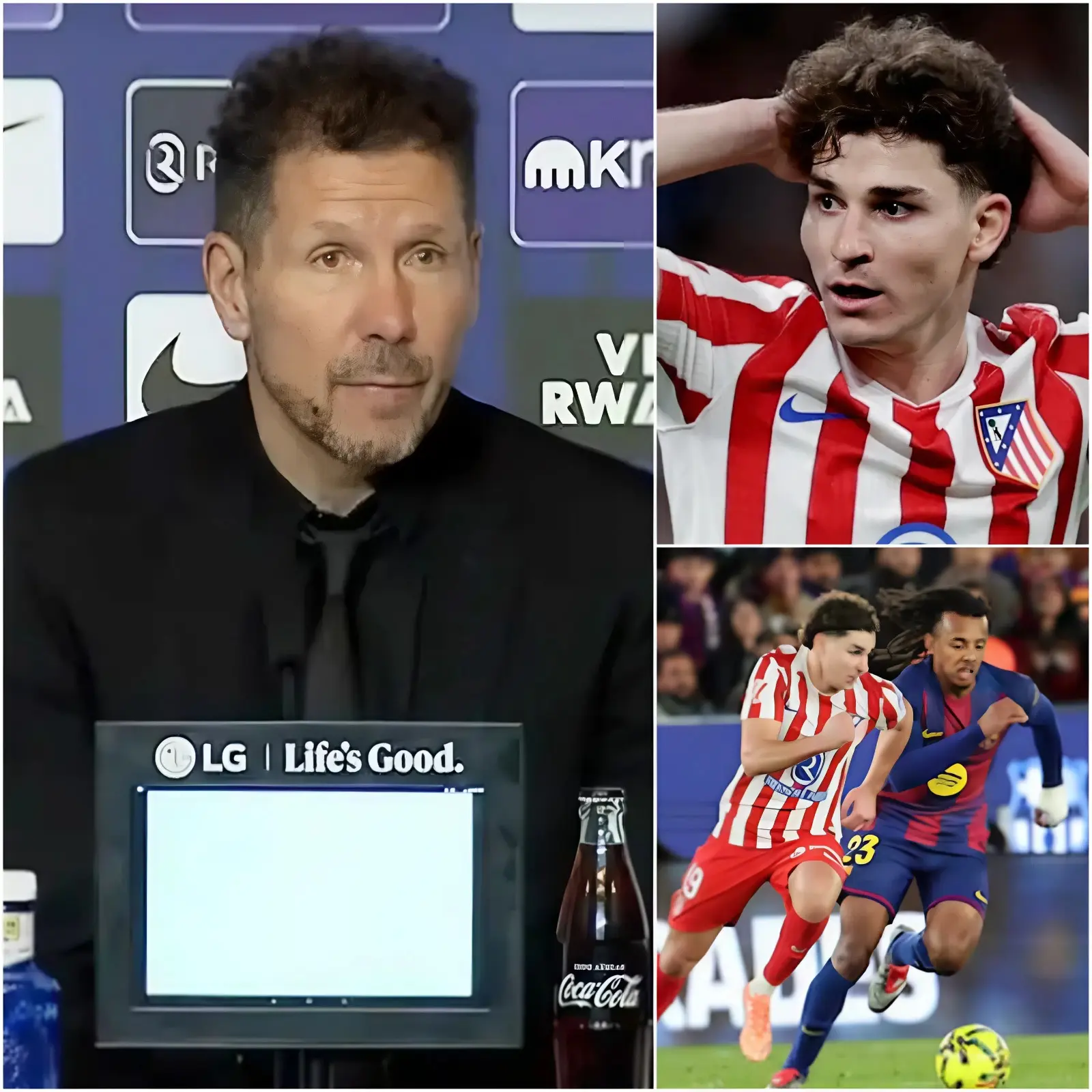 Cover Image for “El técnico Diego Simeone acaba de revelar el motivo por el cual Julián Álvarez no pudo rendir al 100% en la derrota por 1-2 ante el Barcelona, compartiendo además una triste noticia relacionada con el delantero.”