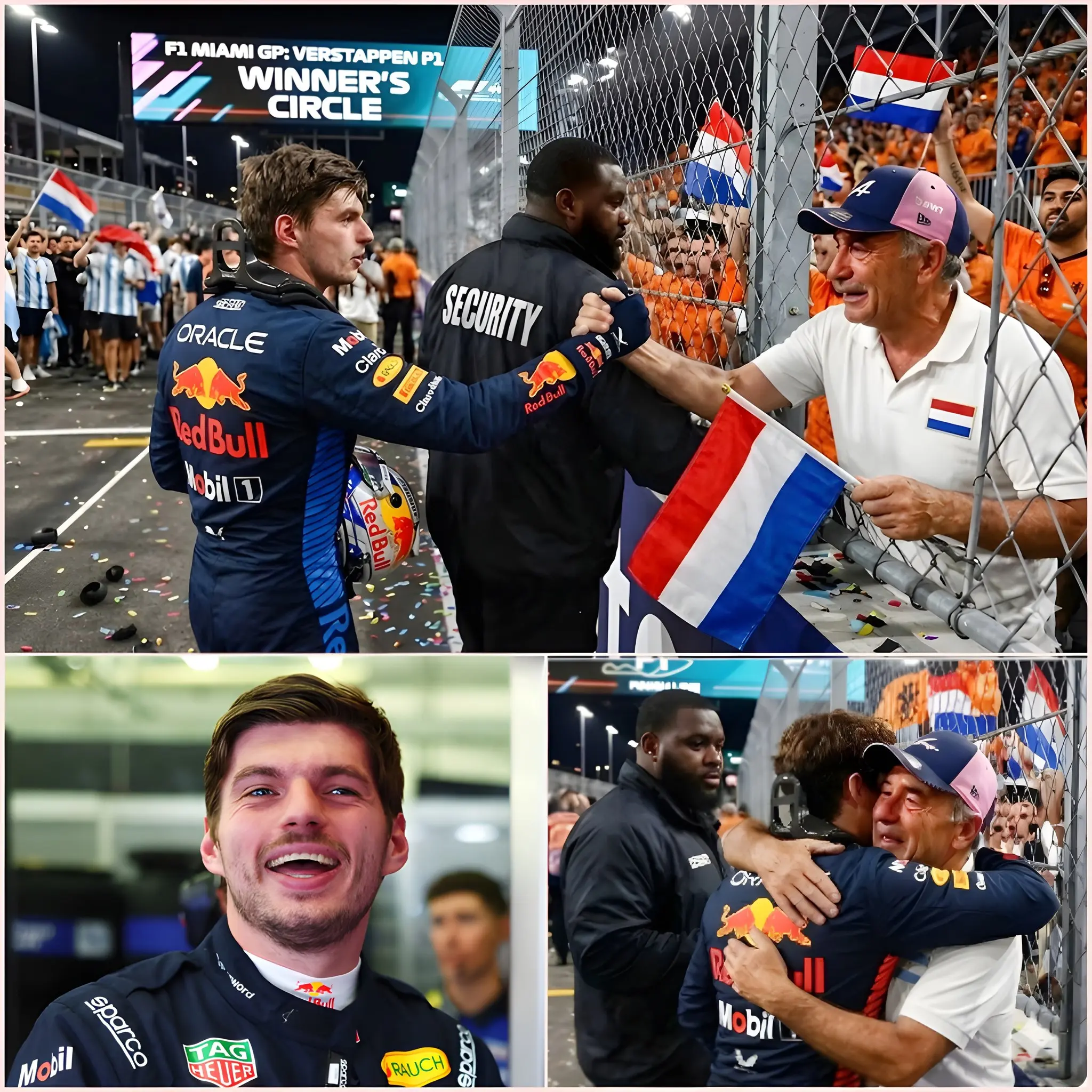Cover Image for 😱 Security personnel were preparing to intervene, but Max Verstappen calmly raised his hand and said, “Let him through.” A man in his 60s, wearing a worn jacket and a faded baseball cap with his favorite racing team’s logo, was trying to push his way through the crowd as the driver greeted fans after a signing and photo session at the F1 Fan Meet 2026 in Barcelona.