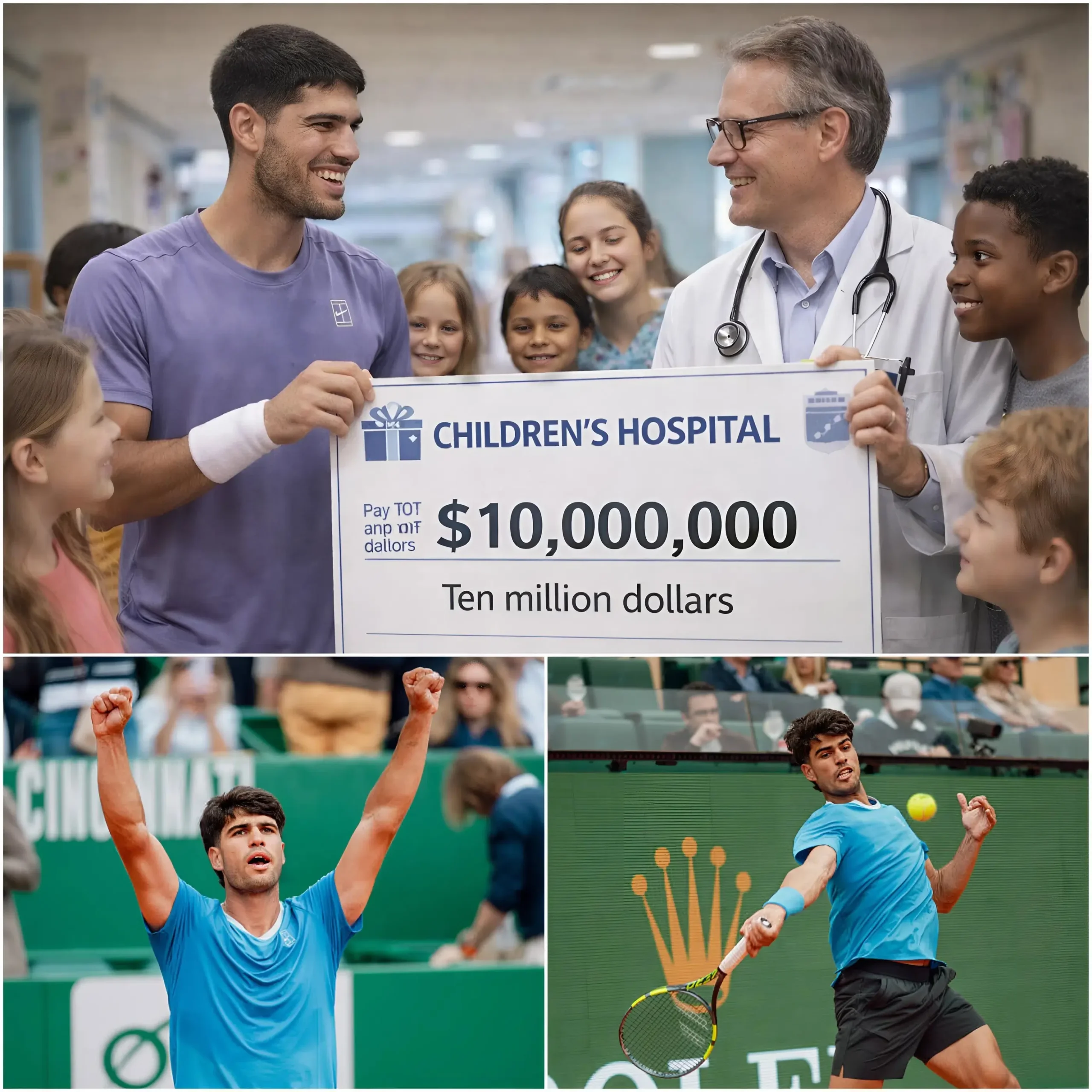Cover Image for ❤️ BUENA NOTICIA: Carlos Alcaraz dona los 10 millones de dólares de su premio a un hospital infantil para apoyar a niños con enfermedades graves