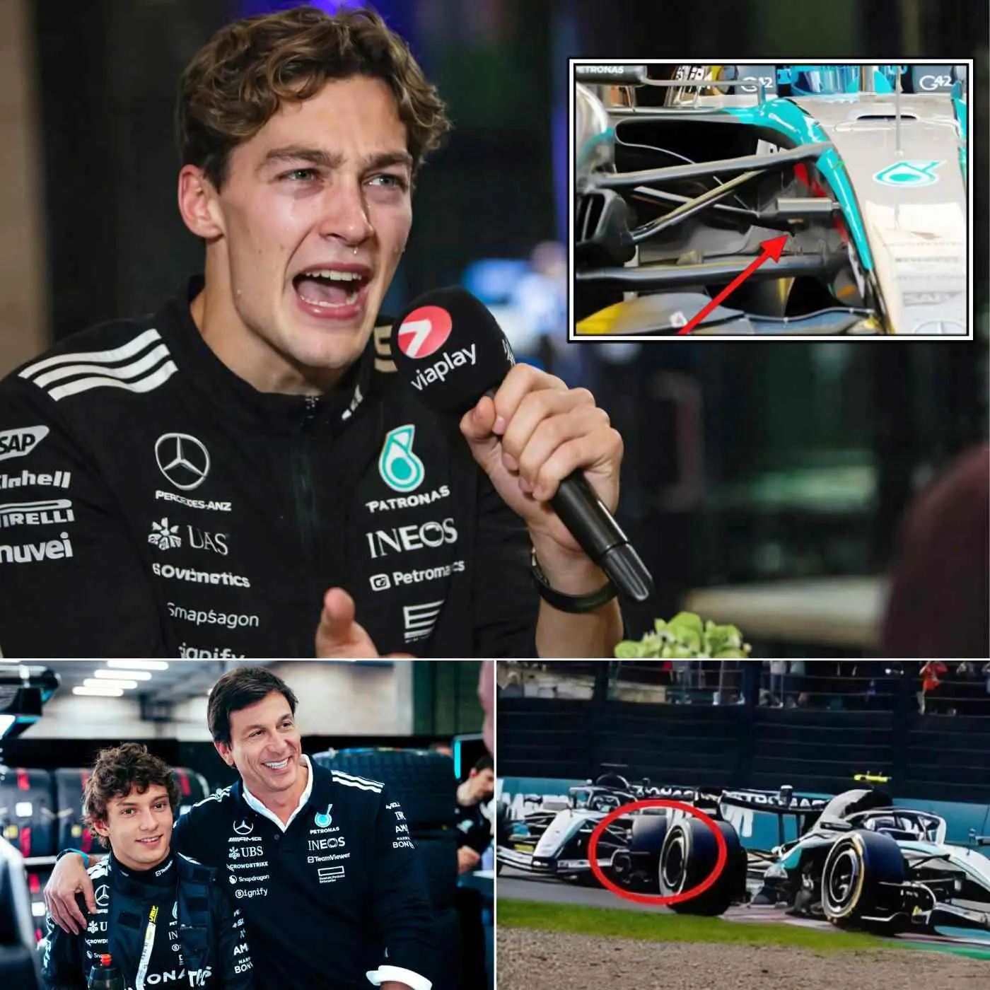 Cover Image for 🚨“GIVE ME BACK THAT VICTORY, AND I WILL MAKE HIM AND THE TEAM PAY FOR THEIR ACTIONS!” — George Russell shocked the Formula 1 racing world by declaring he would expose the truth behind the Mercedes-AMG Petronas team, specifically targeting Toto Wolff for his unfair treatment and bias towards Kimi Antonelli in the recent race…👇👇👇