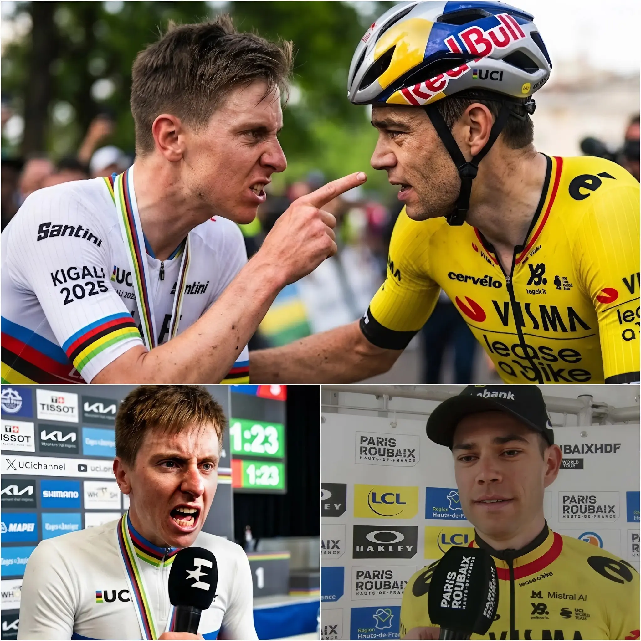 Cover Image for INCIDENTE SCONVOLGENTE A PARIGI-ROUBAIX! Solo 10 minuti fa, Pogačar è esploso di rabbia accusando Wout van Aert di aver «vinto per fortuna» dopo una foratura altamente sospetta nel settore 22, rimproverando apertamente il suo rivale di avergli rubato la vittoria.