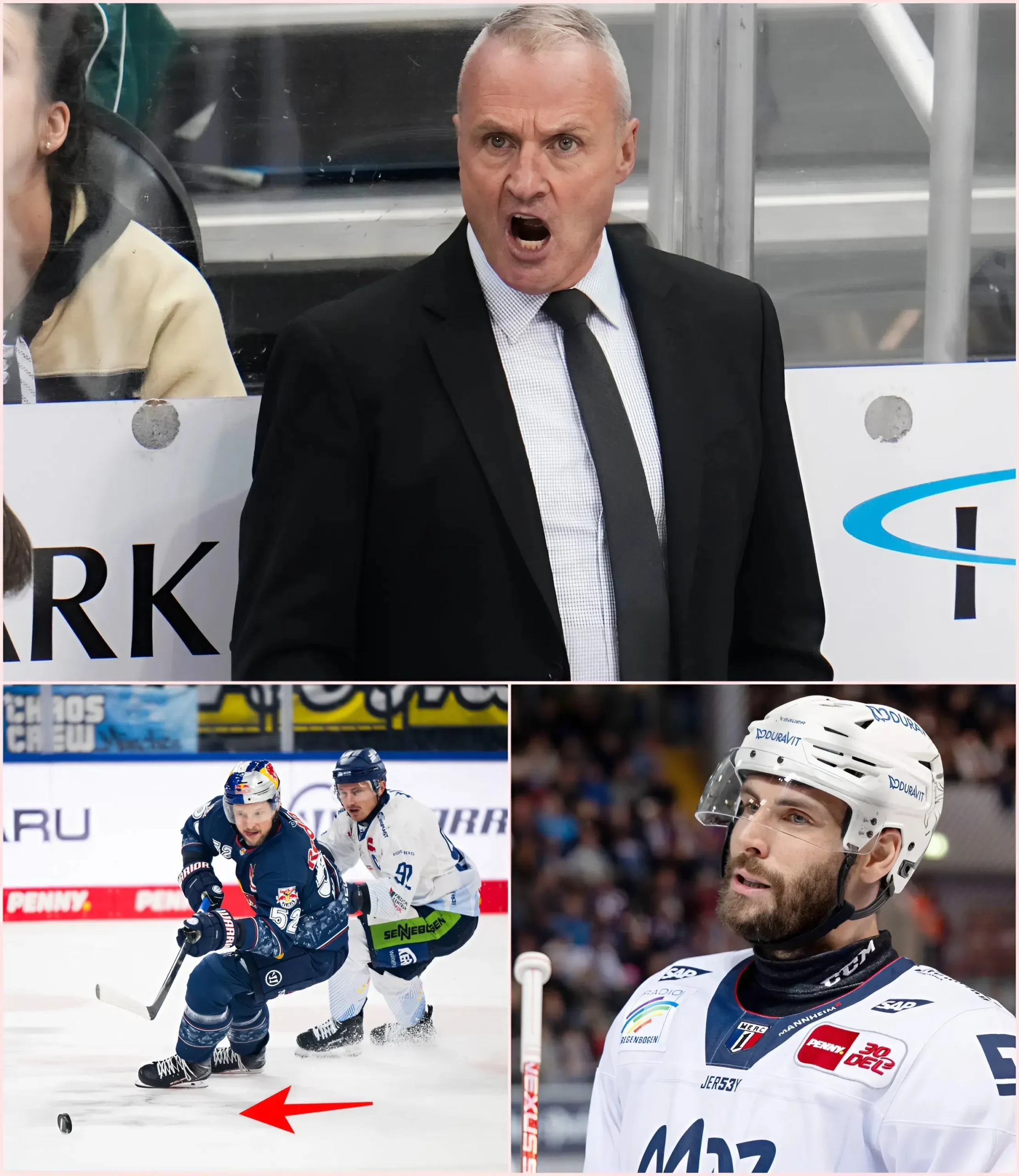 Cover Image for “ER HAT BETROGEN!” Nur Sekunden nach der demütigenden 1:4-Niederlage gegen Adler Mannheim zeigte EHC Red Bull Münchens Cheftrainer Don Jackson, dessen Gesicht vor Wut gerötet war, direkt auf Matthias Plachta und beschuldigte den Star von Adler Mannheim lautstark, mit Hightech-Ausrüstung “betrogen” zu haben. Er forderte, dass die DEL unverzüglich eine dringende Untersuchung einleitet.