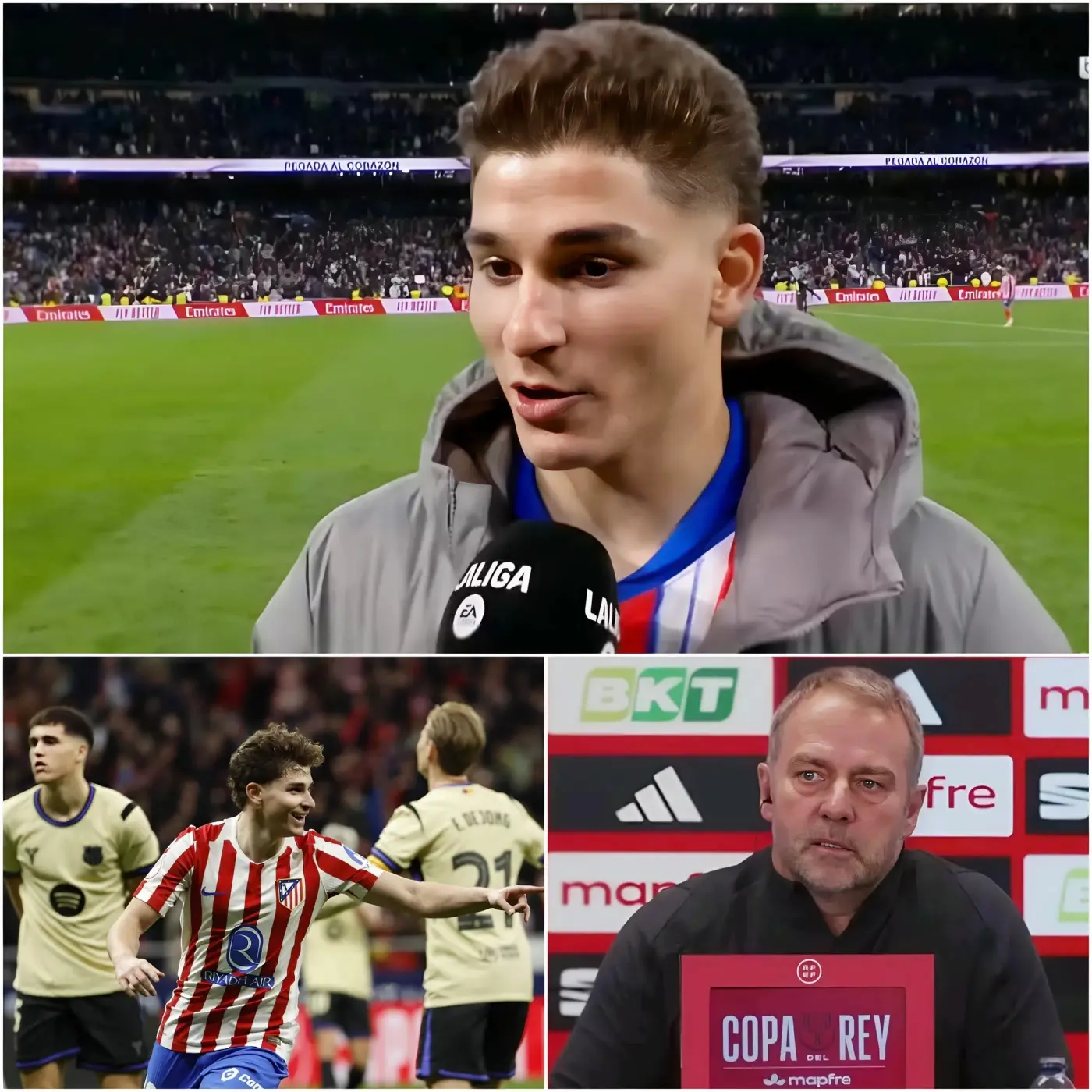 Cover Image for «TRAMPOSO»— El entrenador del FC Barcelona, Hansi Flick, exigió a la RFEF y a LaLiga que convoquen de inmediato a Julián Álvarez para una investigación exhaustiva después de que el delantero argentino del Atlético de Madrid rompiera el récord de más goles anotados en un solo partido de LaLiga esta temporada.