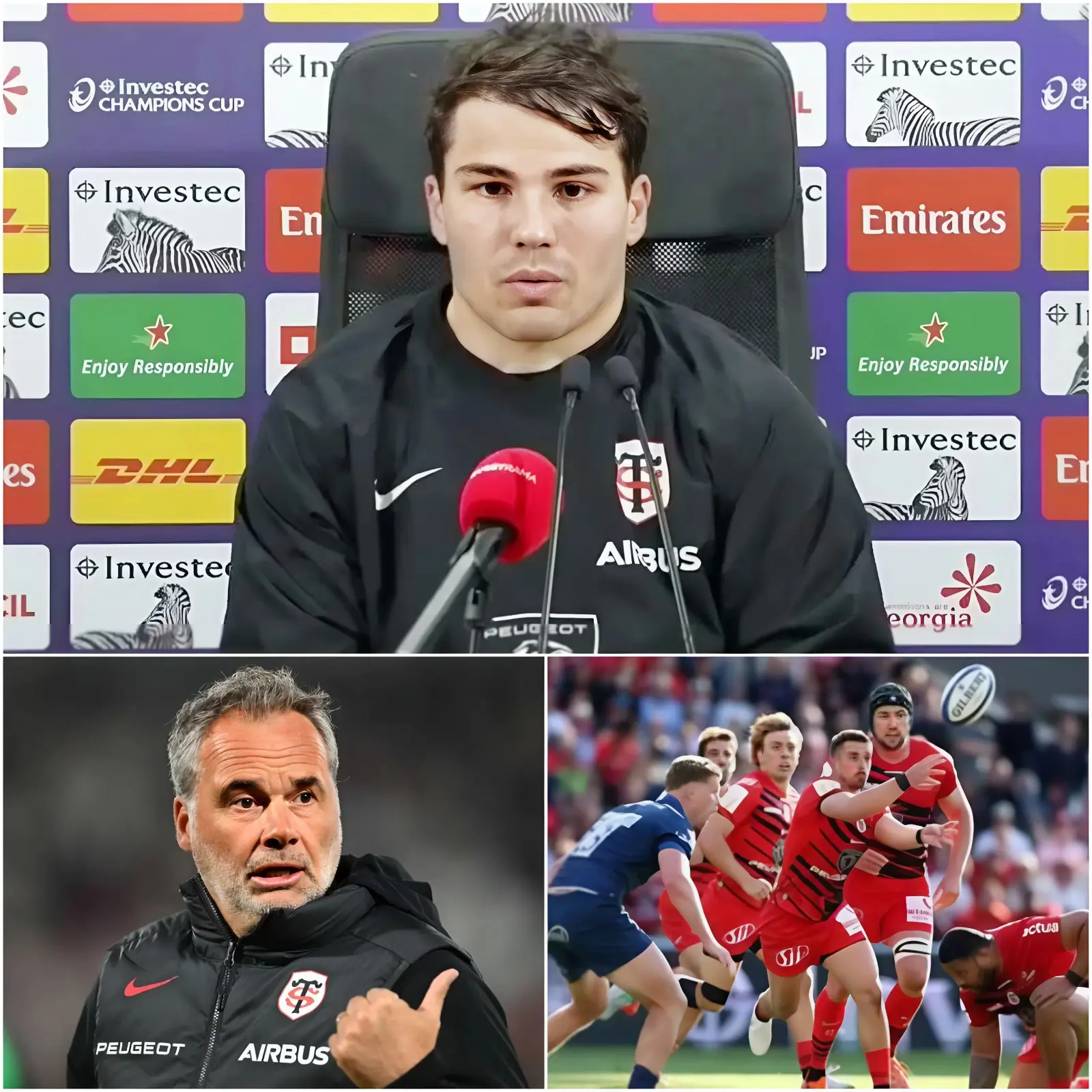 Cover Image for « IL DÉTRUIT TOUT CE QUE J’AI CONSTRUIT ! » – Antoine Dupont, hors de lui, critique publiquement la tactique et l’attitude de ses coéquipiers dans les vestiaires, une insulte aux couleurs du Stade Toulousain. Immédiatement après, des statistiques compromettantes sur son taux de passes ratées et son attitude négligente ont fuité, provoquant la colère de 90 % des supporters.