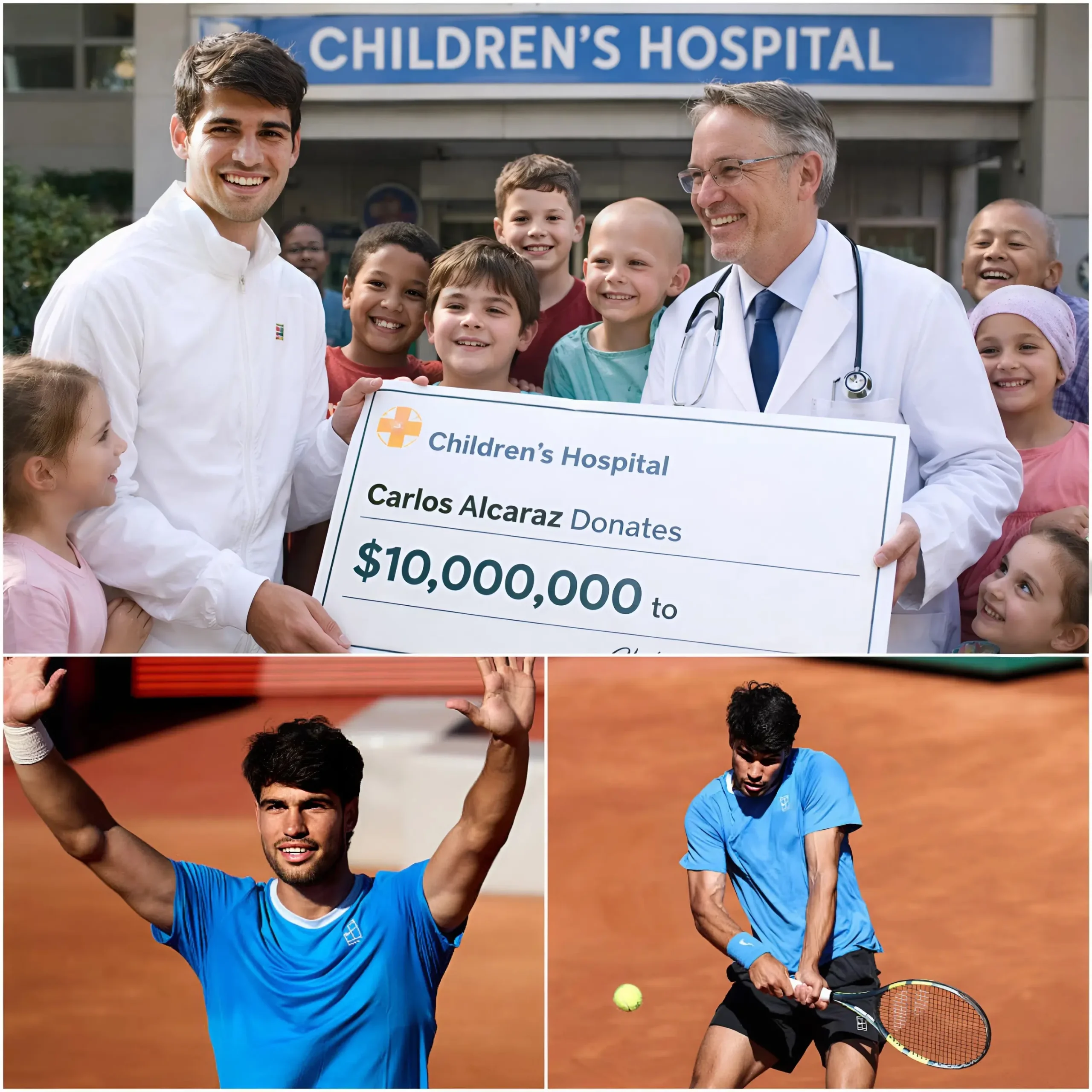Cover Image for ❤️ BUENAS NOTICIAS: Tras retirarse del Barcelona Open por lesión, Carlos Alcaraz dona $10M a hospital infantil en España, brindando esperanza y orgullo al tenis