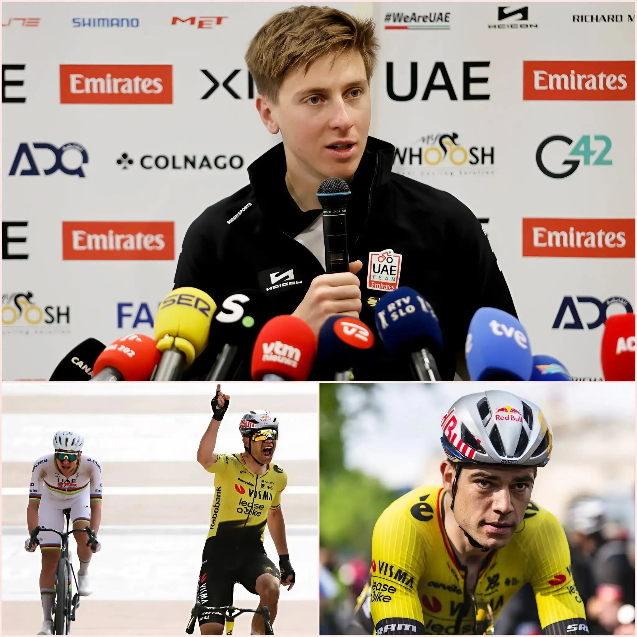 Cover Image for 🚴BREAKING NEWS VANUIT DE PERSKAMER NA DE RACE PARIJS-ROUBAIX, 2 UUR GELEDEN: “HIJ HEEFT ALLEEN MAAR DOOR GELUK GEWONNEN!” – aldus Tadej Pogačar over Wout van Aert na zijn spectaculaire comebackoverwinning in de Parijs-Roubaix 2026 van vandaag. Wout van Aert was niet boos, gaf geen uitleg, maar deed één ding waardoor Tadej Pogačar sprakeloos achterbleef.