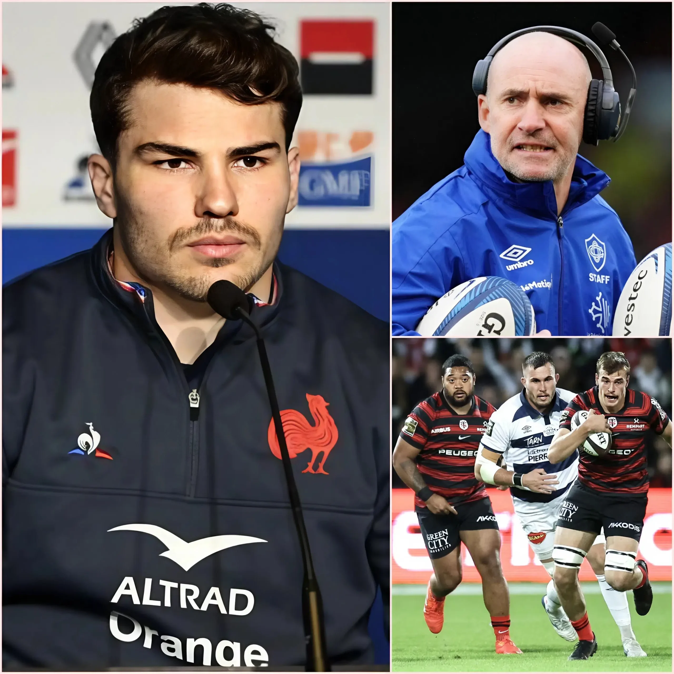 Cover Image for « Il a triché !» Quelques secondes après l’humiliante défaite 25-42 face au Stade Toulousain, Xavier Sadouny, entraîneur de Castres Olympique, le visage rouge de colère, pointa du doigt Antoine Dupont et l’accusa haut et fort d’avoir utilisé du matériel high-tech pour « tricher », exigeant de la NRL et du TOP 14 l’ouverture immédiate d’une enquête.