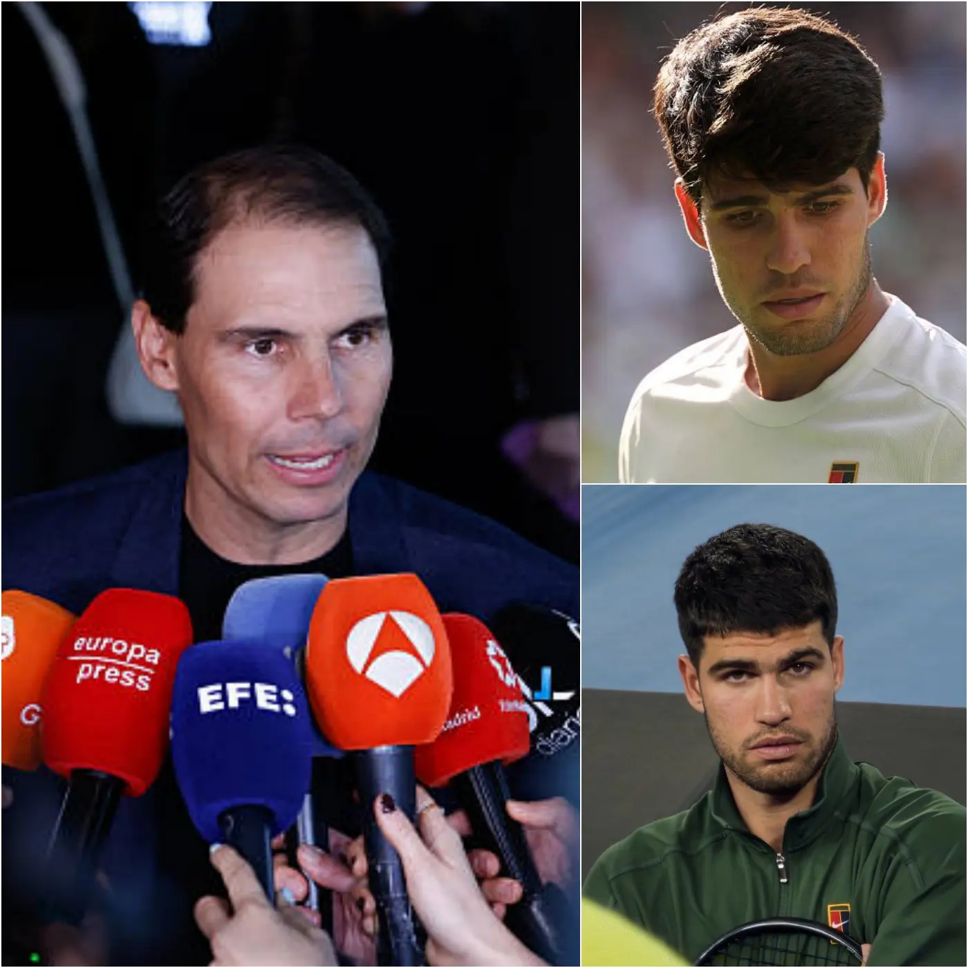 Cover Image for 🚨 HOTTEST NEWS RIGHT NOW: “He should leave the court…” Rafael Nadal bluntly criticized Carlos Alcaraz after the young player was forced to withdraw from the Madrid Open due to injury. “I think Alcaraz has played too much tennis. He didn’t have much rest at the end of last season. Look at Alcaraz’s schedule. He should leave the court and rest more when he can.”
